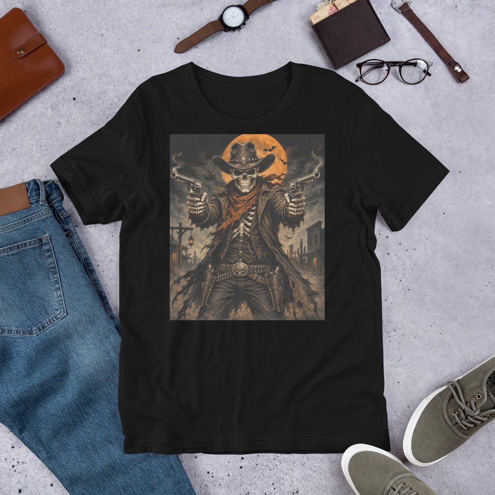 Halloween Skeleton Cowboy Outlaw Spooky Western Graphic t-shirt