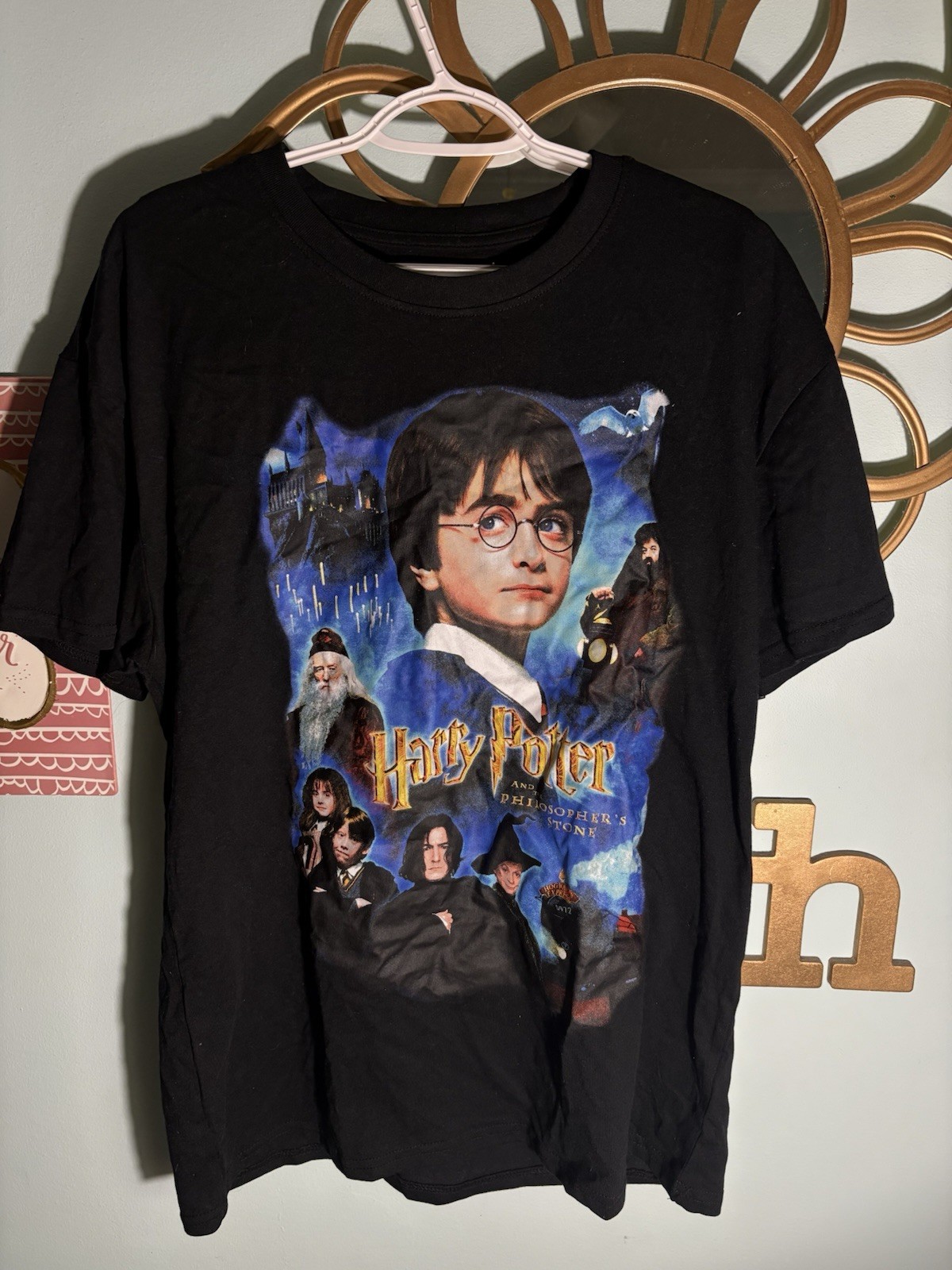 Harry Potter Philosopher’s Stone Graphic Print Crew Neck T-Shirt Black L