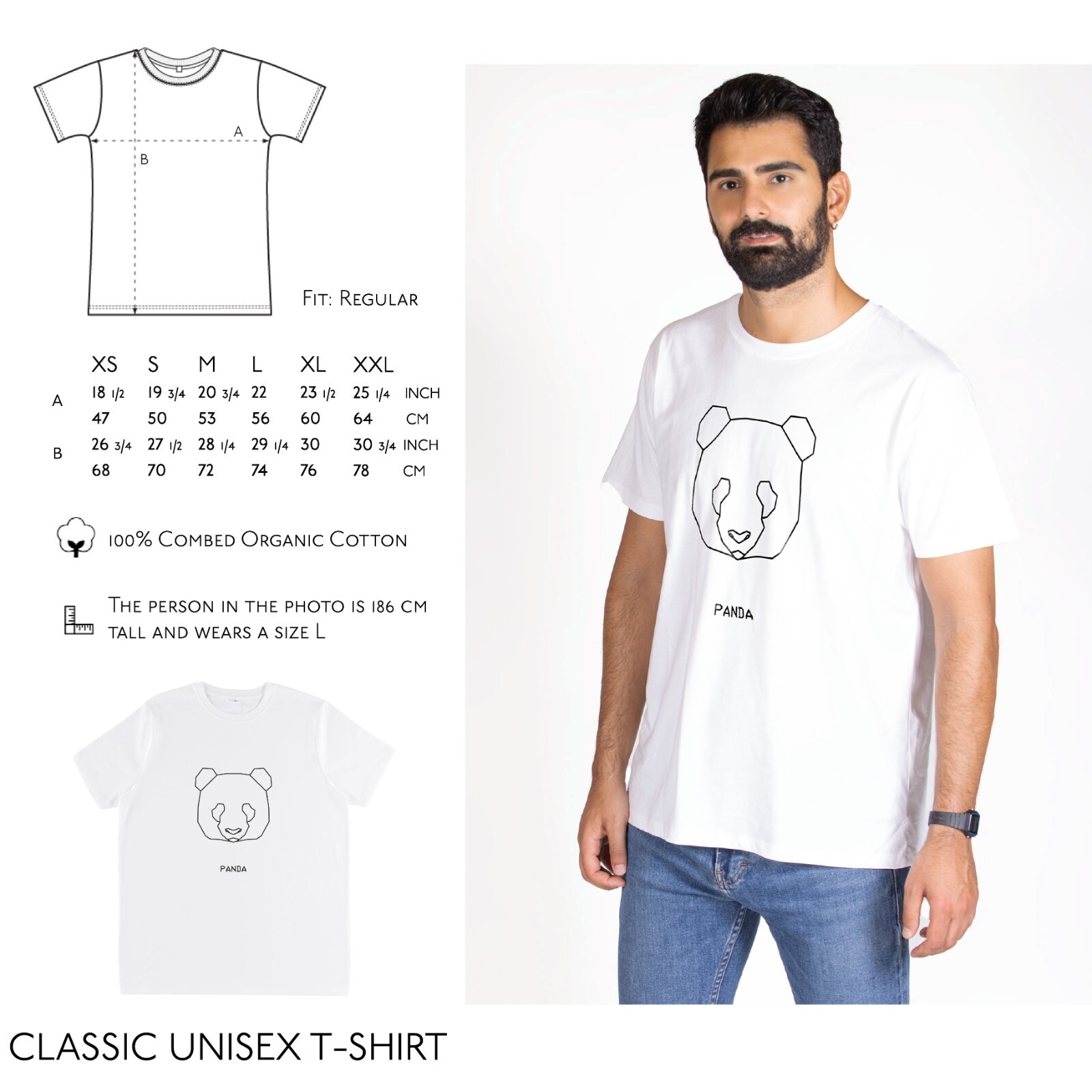 ORIGAMI ANIMALS 100% Organic Cotton Panda Men’s T-Shirt, Eco-Friendly Classic