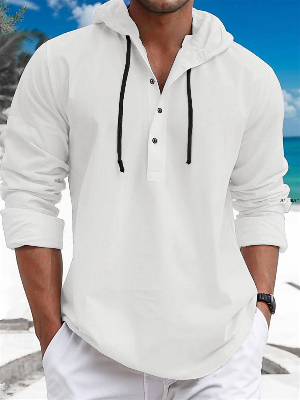 Men Classic Casual Slim Hooded Long Sleeve Top Button Lightweight Outdoor Shirts
