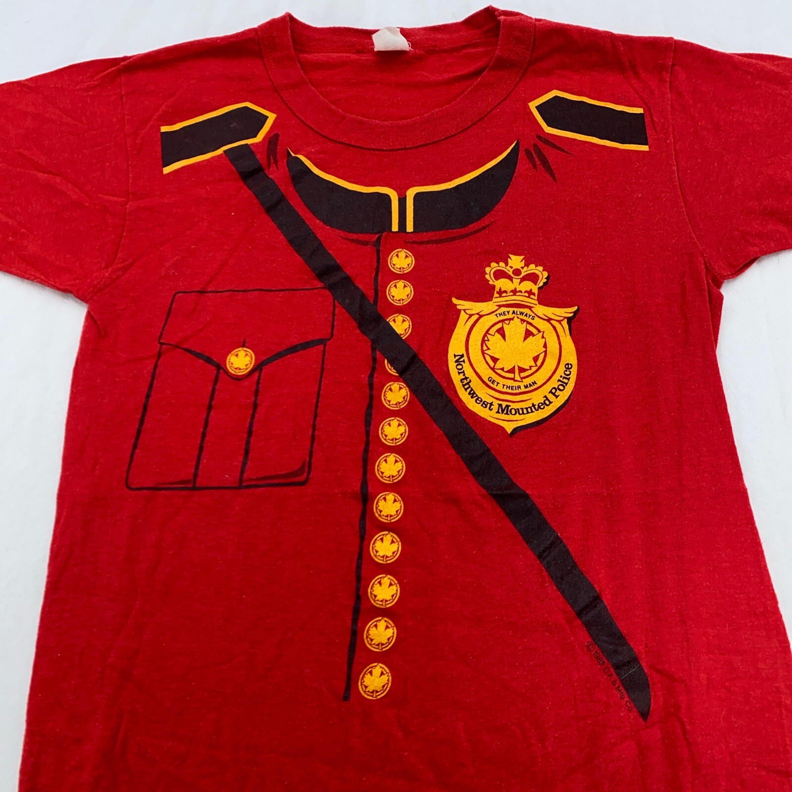 vintage 90s NORTHWEST MOUNTED POLICE T-Shirt 2XS uniform mountie tuxedo funny