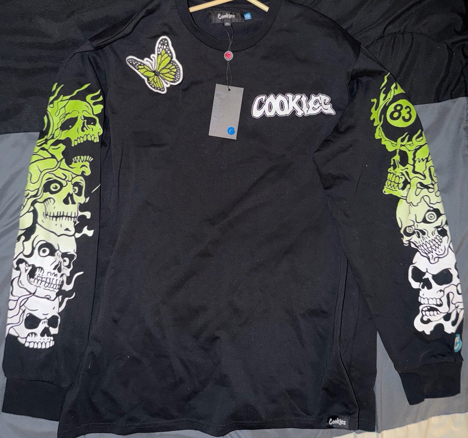 Cookies Men’s Big & Tall 1X Black Long Sleeve Skull Graphic Crew Neck T-Shirt
