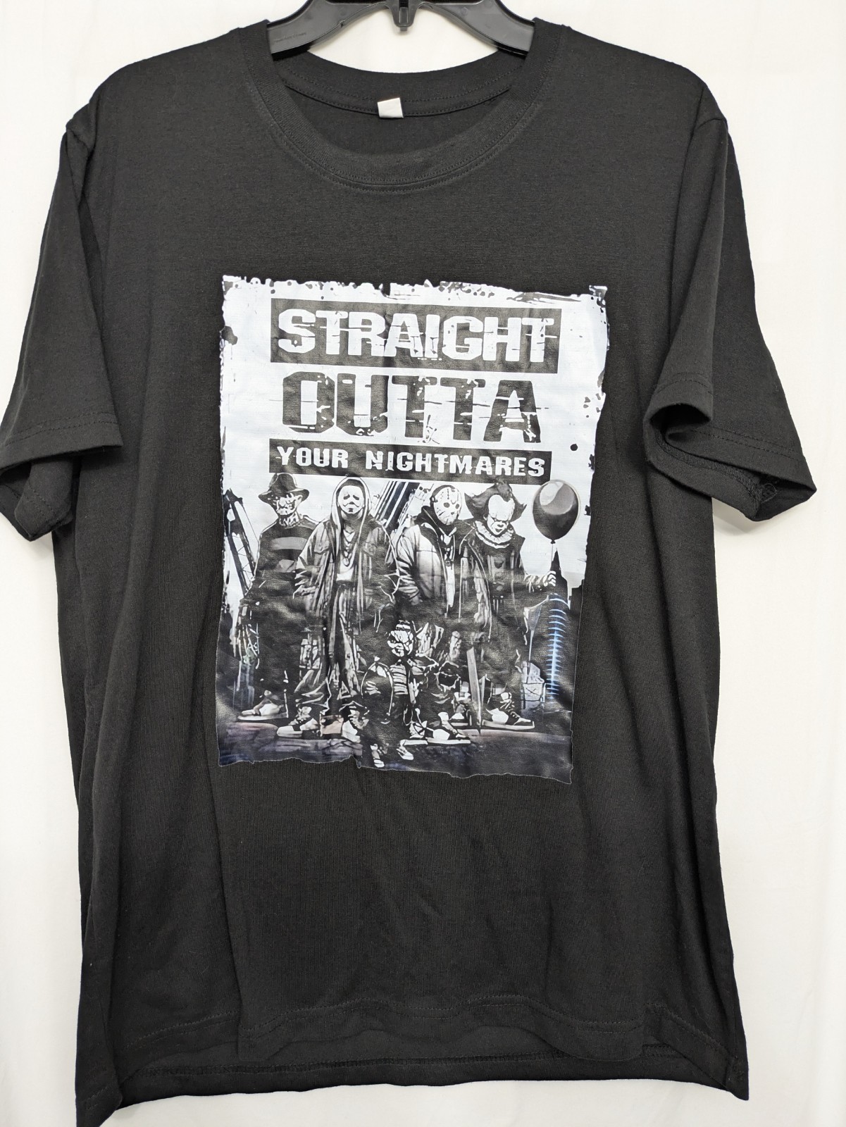 Straight Outta Your Nightmares Horror Movie Graphic Tee Black Large Halloween