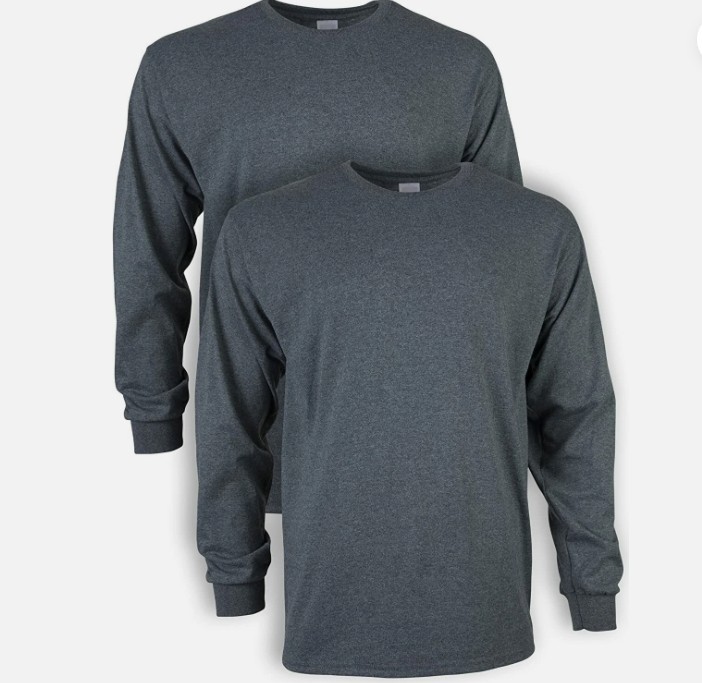 Gildan Ultra Cotton Long Sleeve T-Shirt Style G2400, Dark Heather (2 Pack)- 2XL