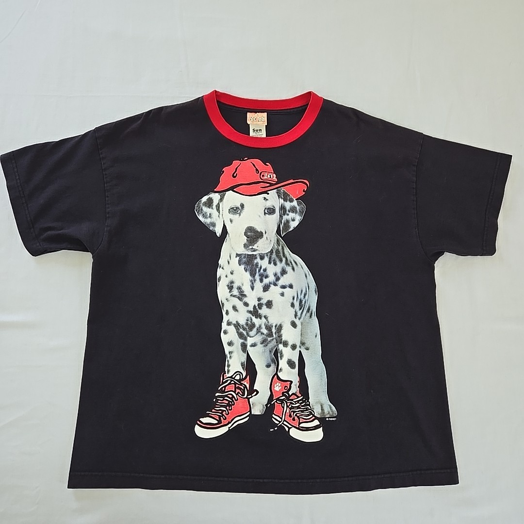 VTG 90s Ringer T Shirt Disney 101 Dalmatians Adult XL Dog Sneakers Fireman Hat