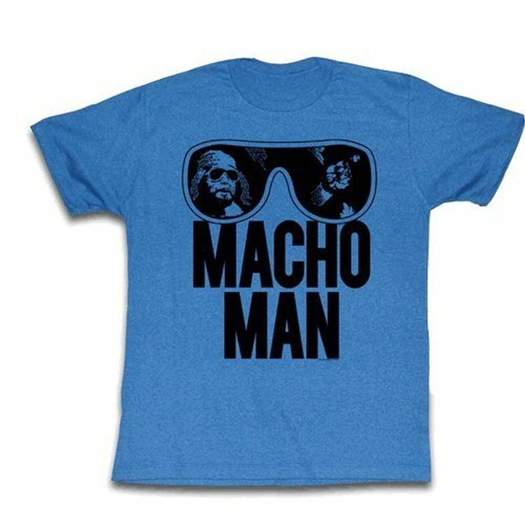 Adult WWE World Wrestling Entertainment Macho Man Glasses Royal Blue T-shirt Tee