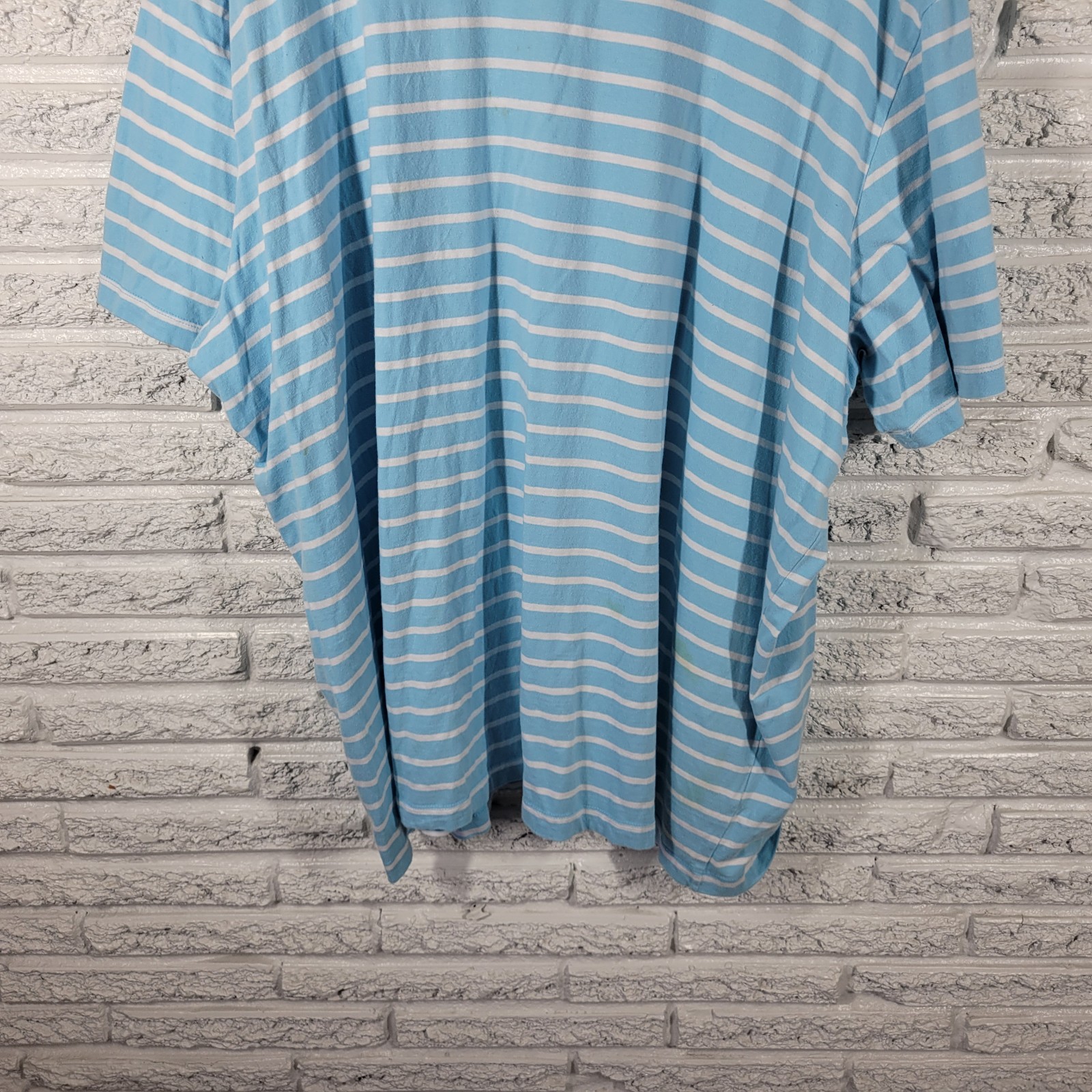 Basic Editions Men’s 4XL Blue White Striped T-Shirt Crew Neck Cotton Big & Tall