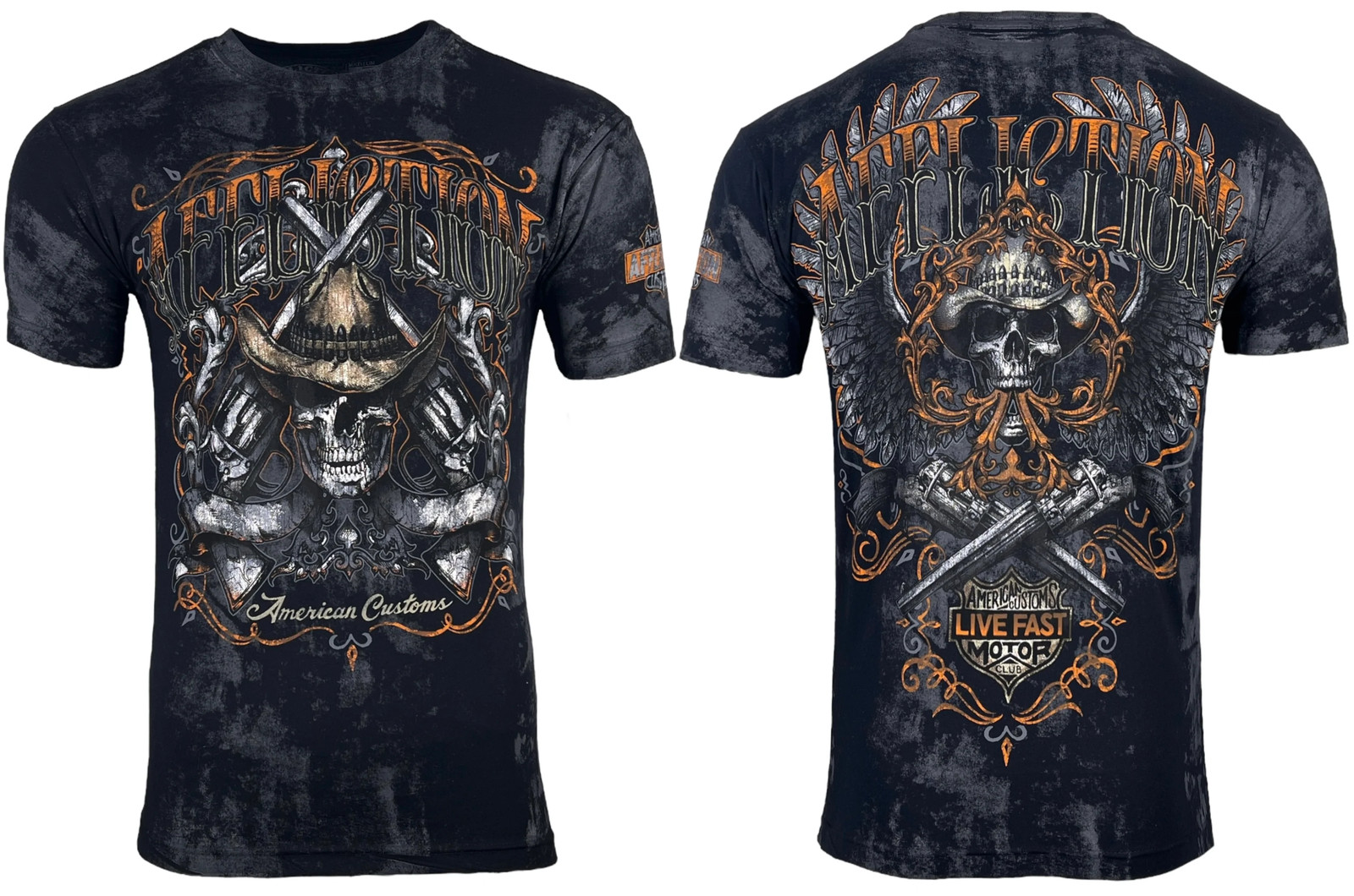 Affliction Men’s T-Shirt AC OUTBACK Skull Biker Black Tattoo S-5XL