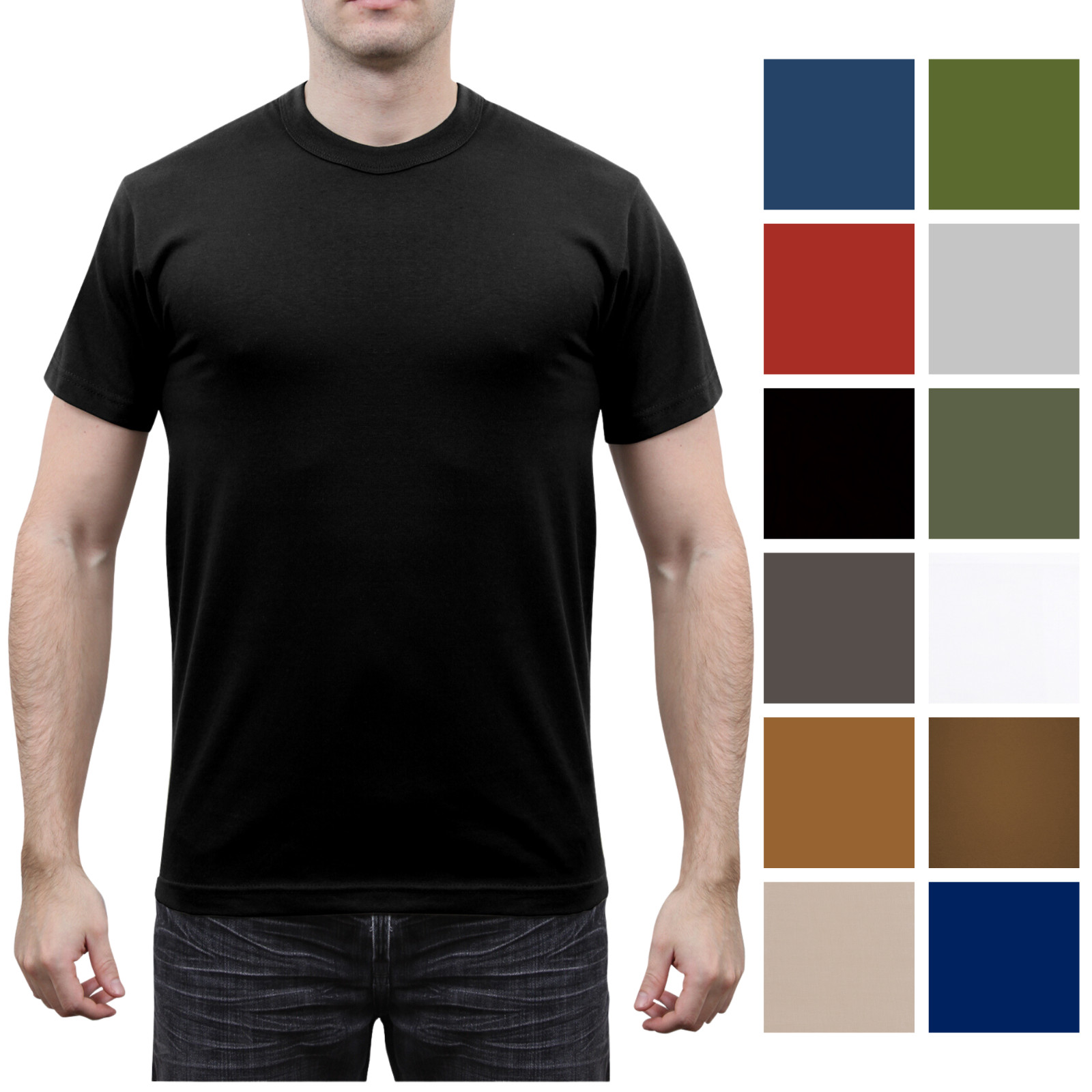 Solid T-Shirt Army Color Military Short Sleeve Poly/Cotton or 100% Cotton Tees