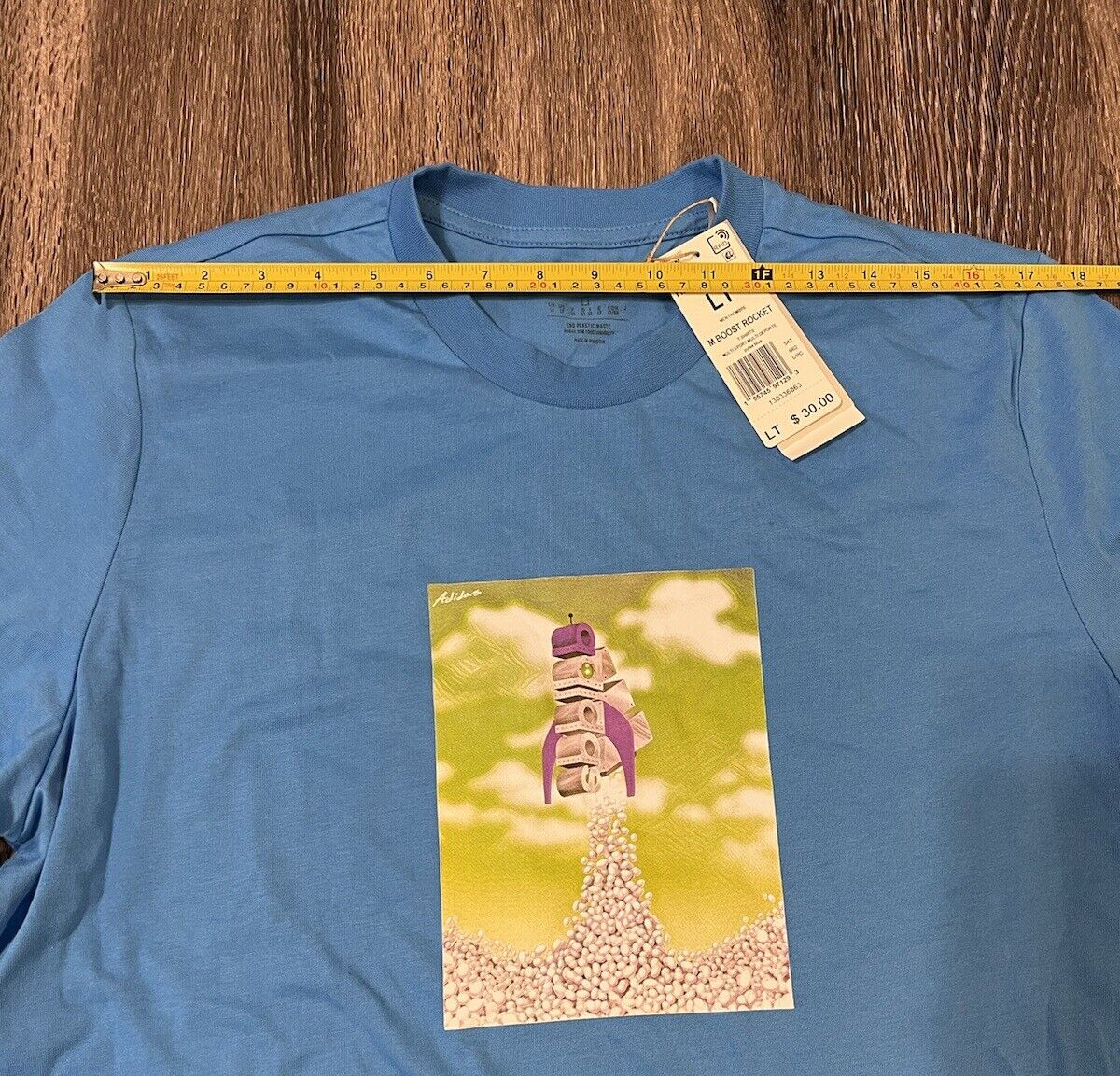 Adidas T-Shirt Mens L Large Big And Tall Blue Boost Rocket Graphic Tee HK6760