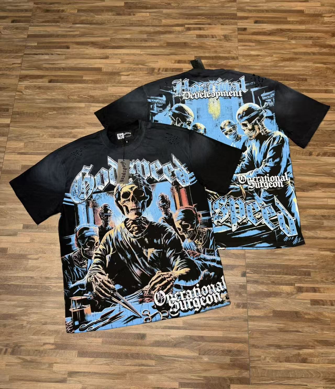 2026 Summer Godspeed Skeleton surgeon printing Tee Mens Cotton T-shirt