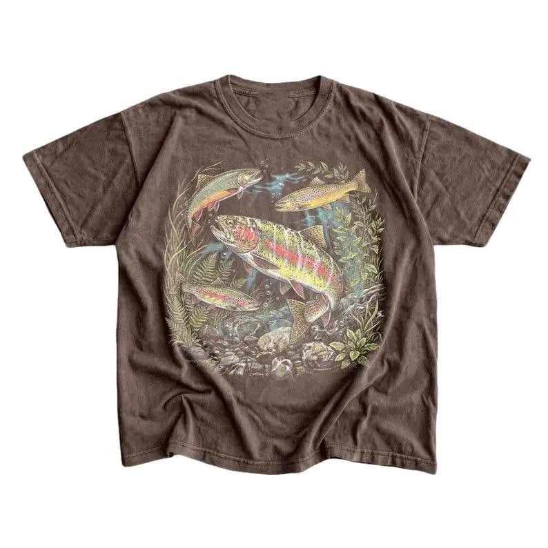 Vintage 90s River Wildlife T-Shirt, Rainbow Trout Fishing Nature Unisex Shirt