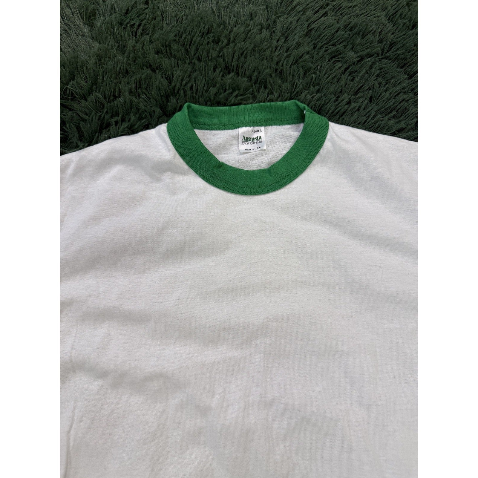 Vintage Augusta Sportswear Men’s Adult L White Green Ringer T-Shirt Made in USA