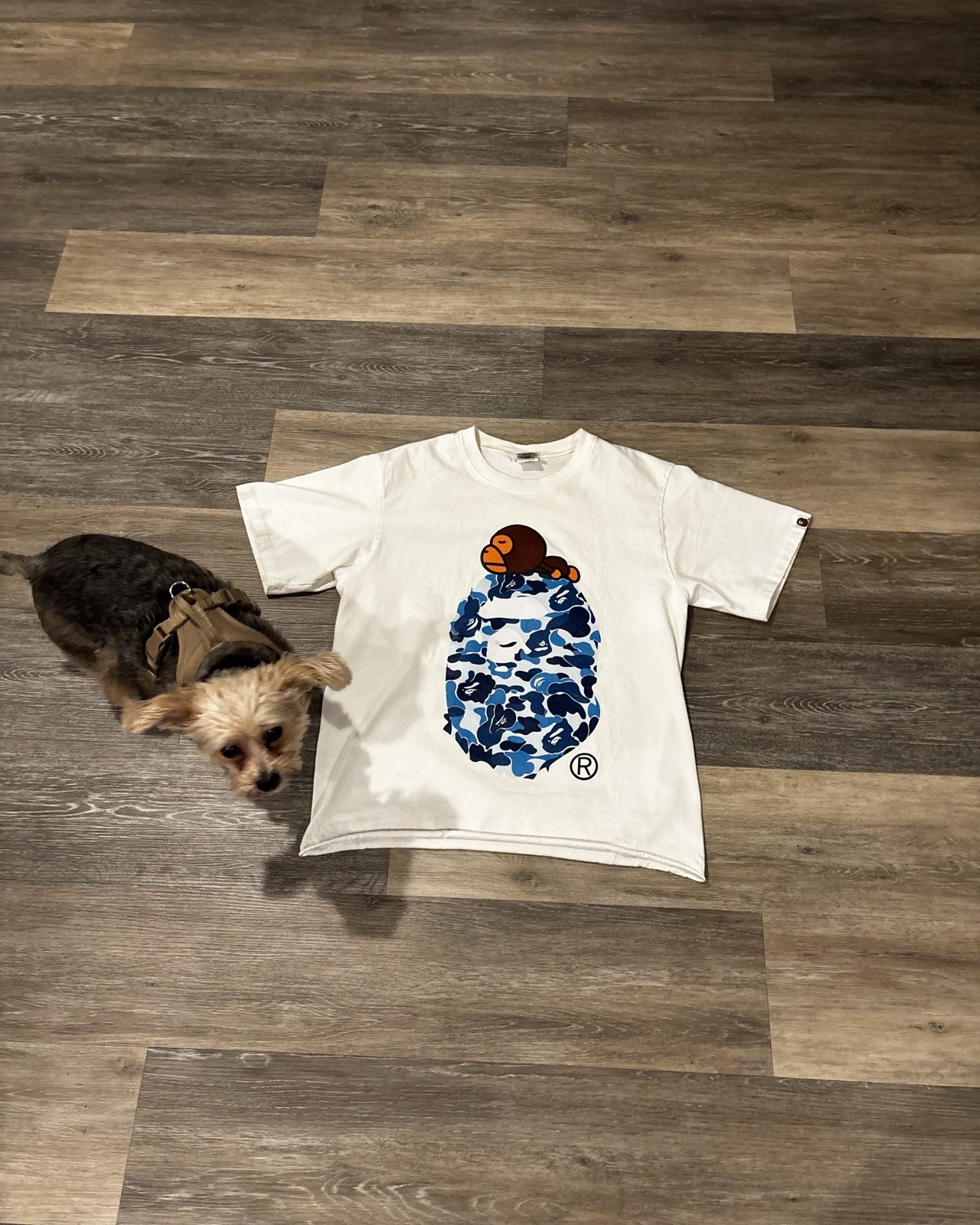 A Bathing Ape Baby Milo Camouflage Graphic White Blue Men’s T-Shirt M