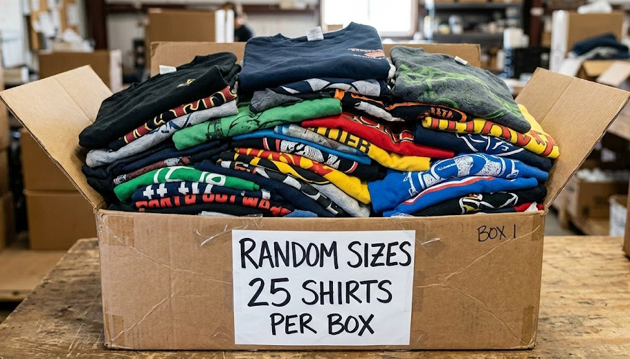 Mystery T Shirt Box- Mystery Sizes. Kids-Adults Mystery Designs. 25 T shirts