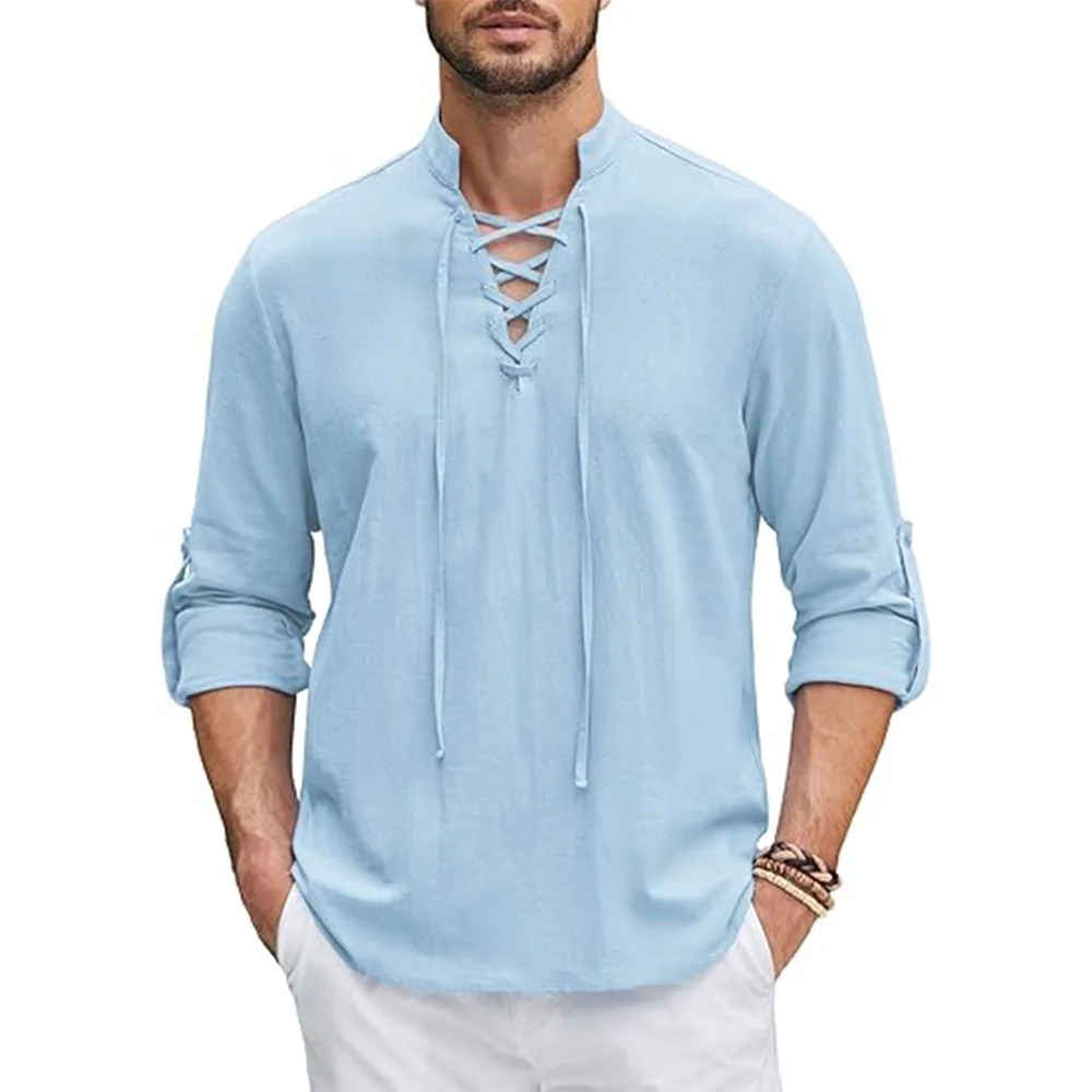 Men’s Renaissance Cotton Linen Shirt Long Sleeve Gothic T-shirt Tee Summer Gift
