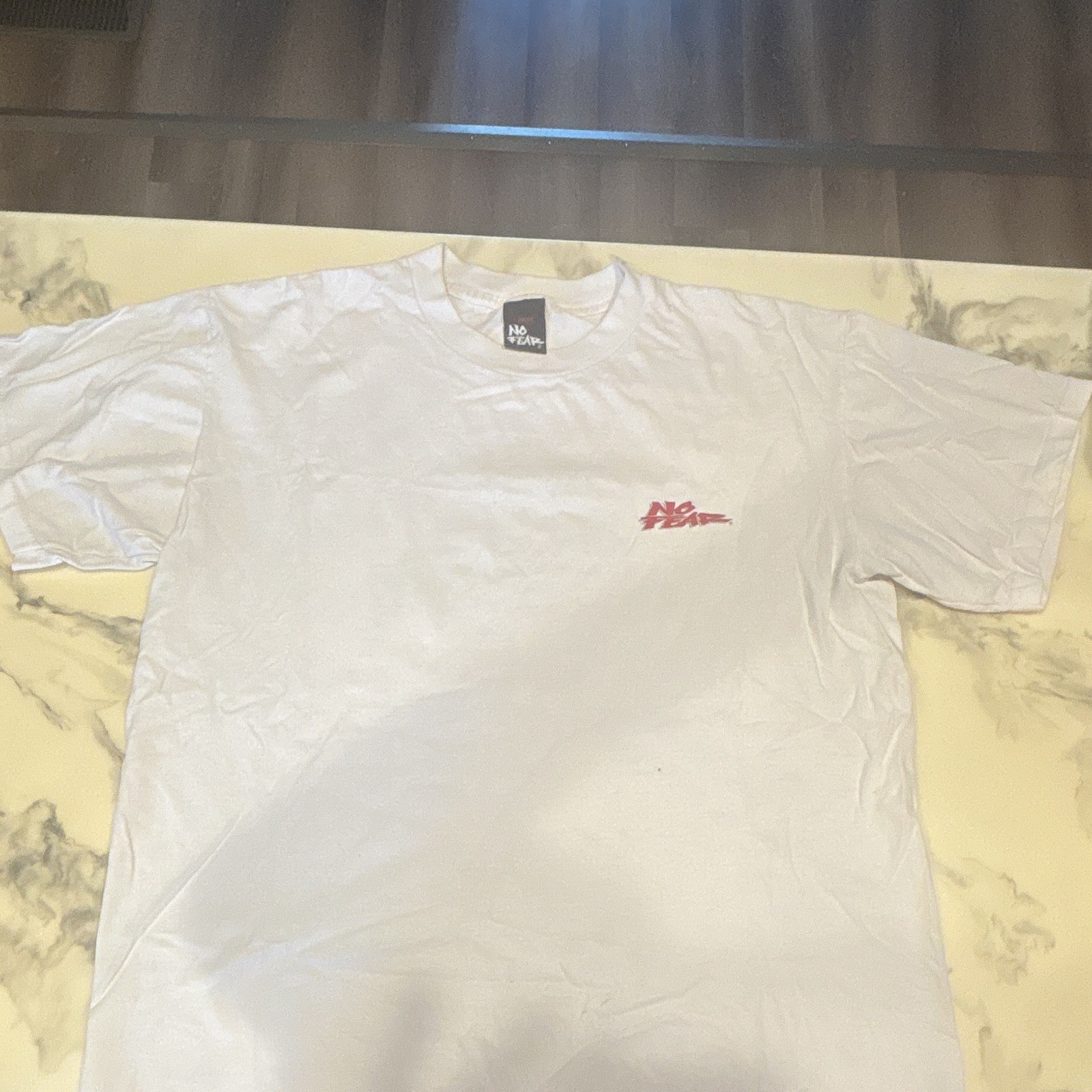 1995 No Fear Men’s White Baseball Graphic Print T-Shirt Crew Neck Short Sleeve L