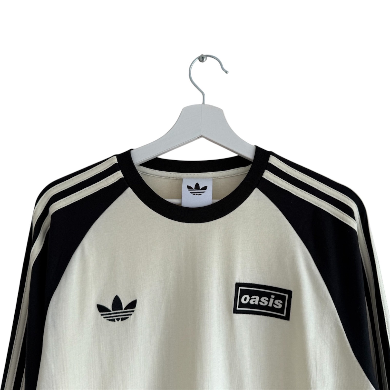 Adidas x Oasis Tour 3 Stripes Long Sleeve T Shirt Cream Black Men M