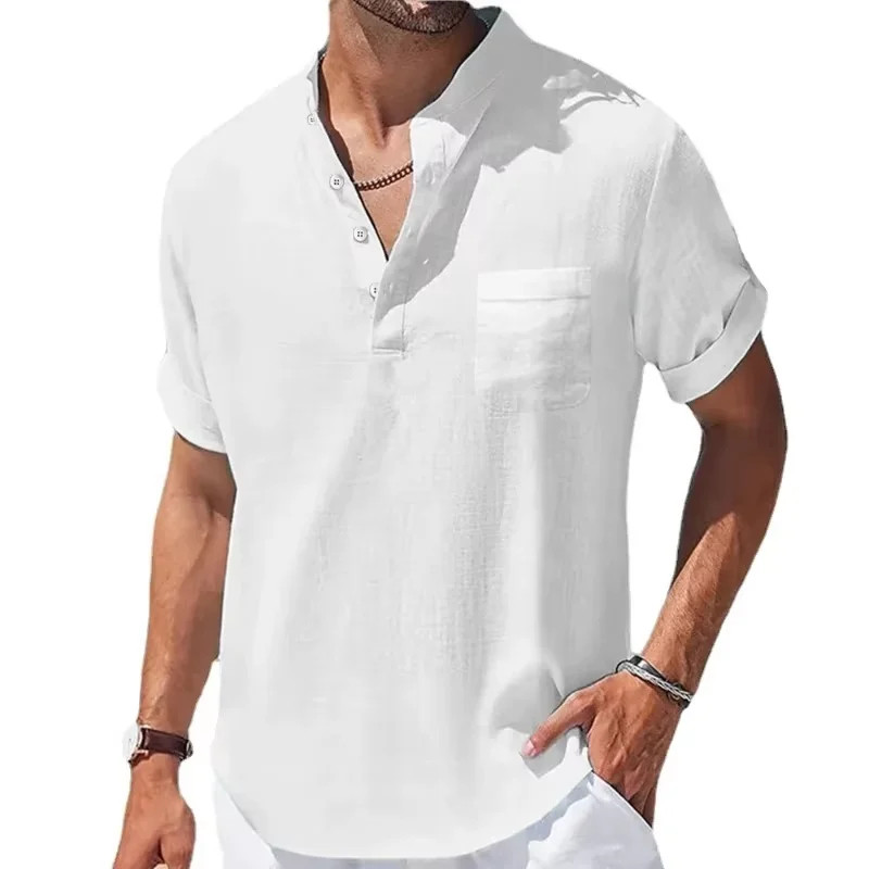Men’s Breathable Pocket Shirt Summer Beach Casual Oversized Button Tee Gift 4XL