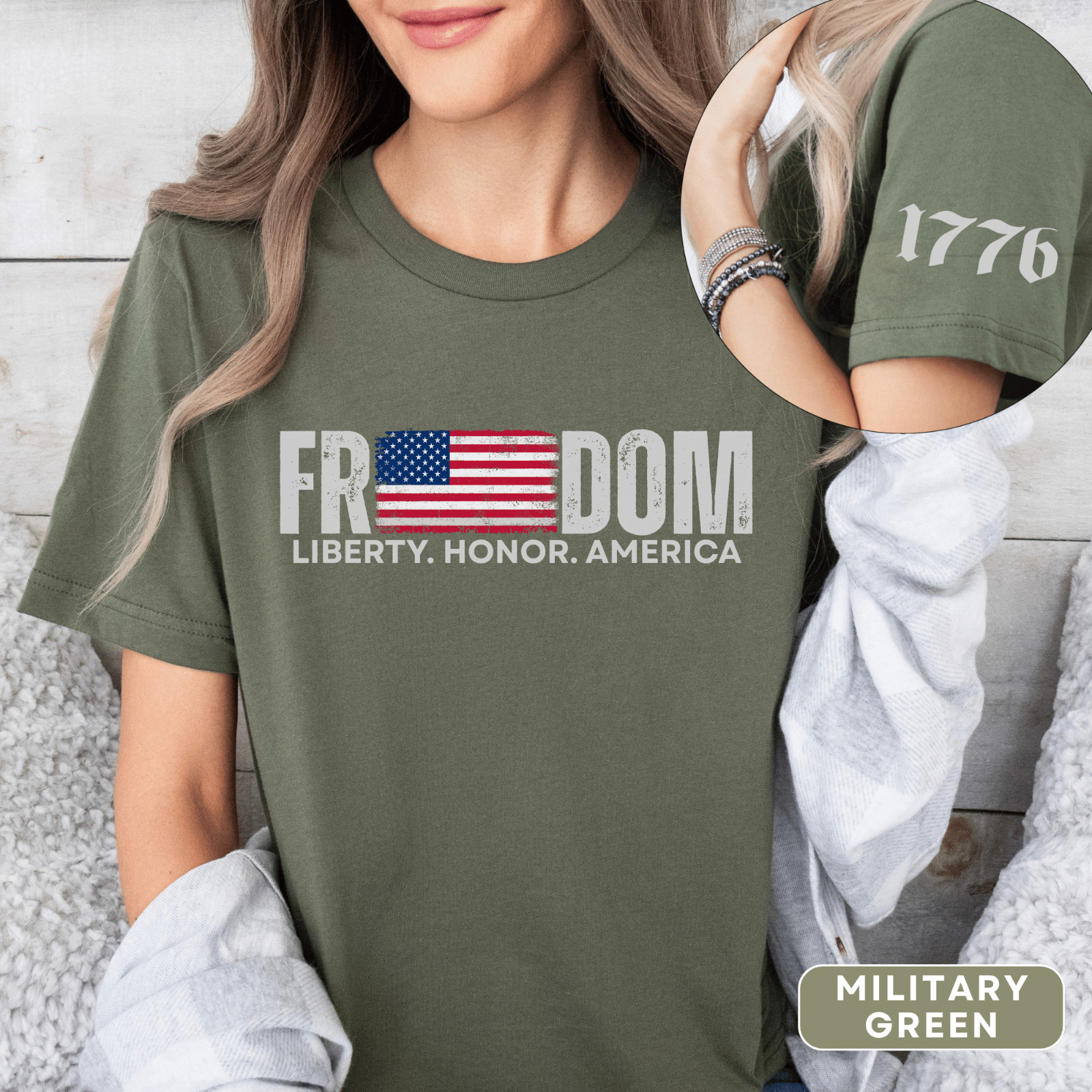 Freedom 1776 T-Shirt Patriotic American Flag Shirt Liberty Honor and Amcerica