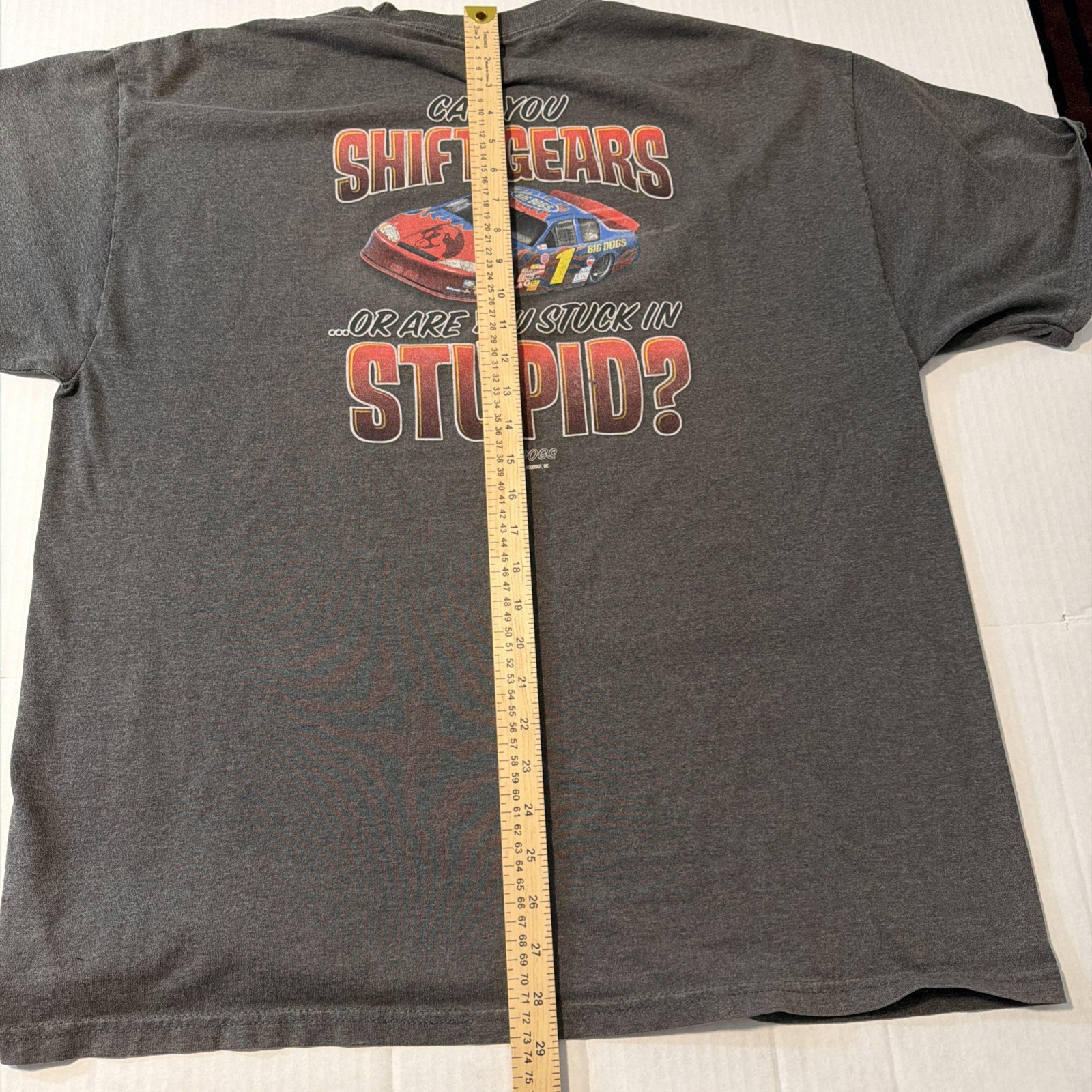 Big Dogs Shirt “Can You Shift Gears Or Are You Stuck In Stupid” Gray T Shirt XL