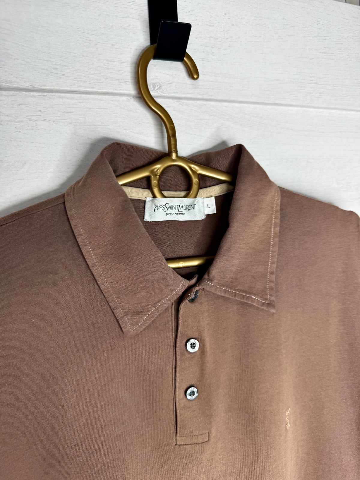 Vintage Yves Saint Laurent Pour Homme Polo Shirt Brown Size L YSL Embroidered