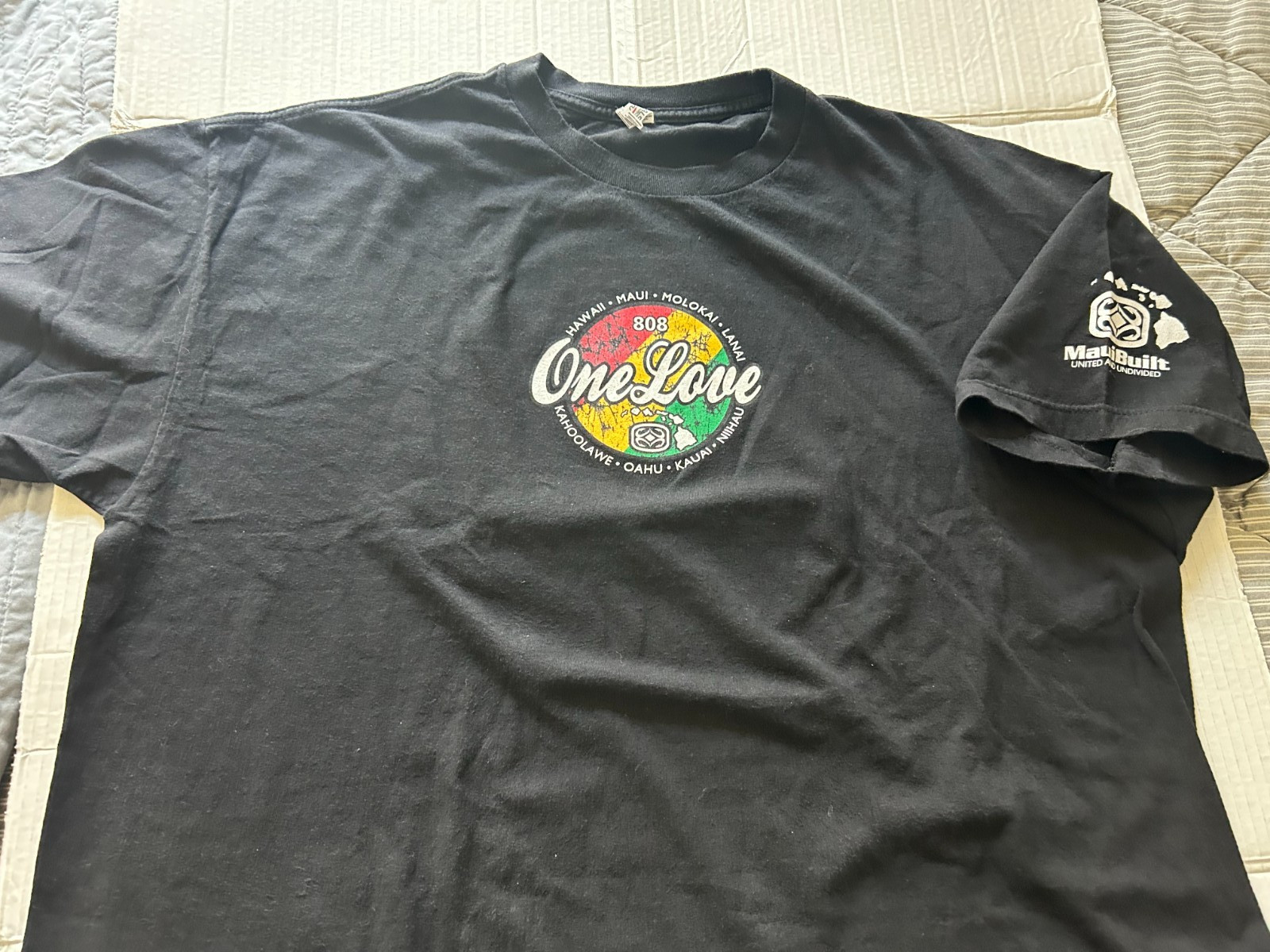 MAUI BUILT 808 ONE LOVE DISTRESSED 2XL BLK SHORT SLEEVE T SHIRT.SEE DESCRIPTION