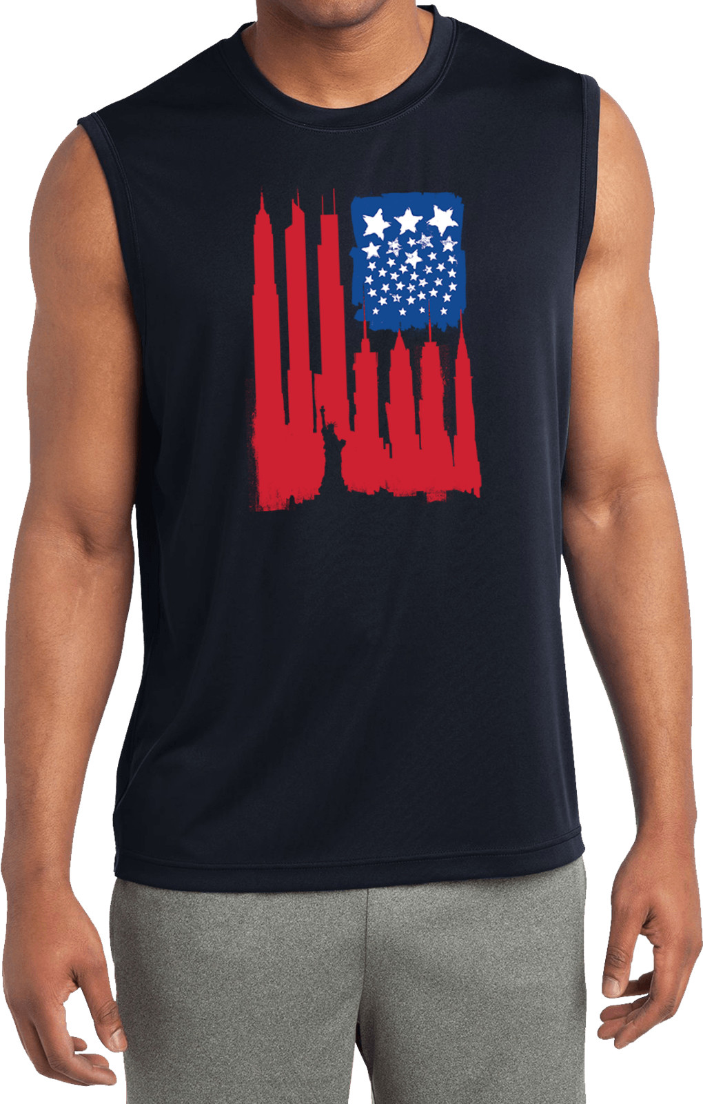 Buy Cool Shirts USA Flag Skyscraper Sleeveless Competitor Shirt