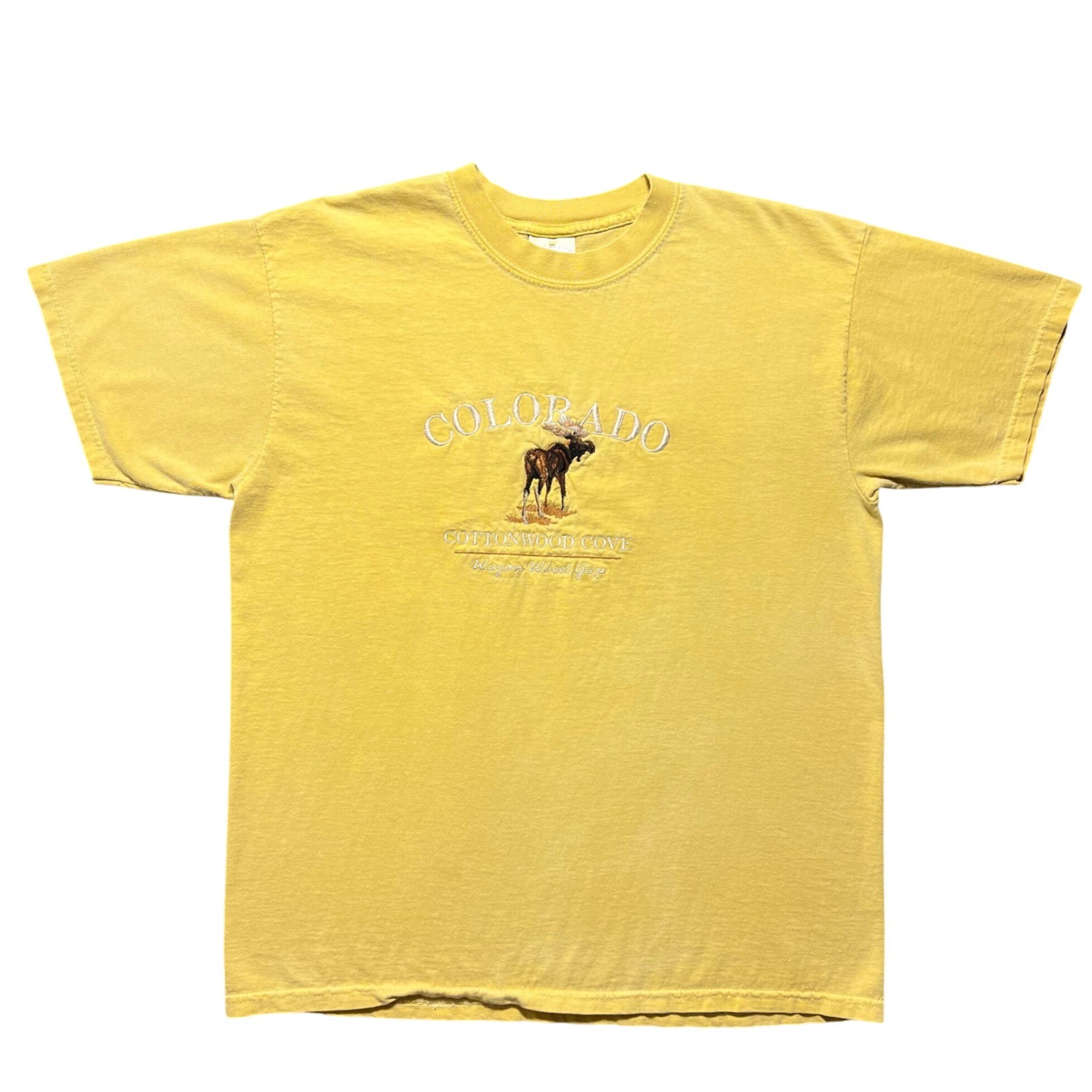 Vintage 90s Colorado Shirt Large L Embroidered Moose Yellow Nature Souvenir Tee