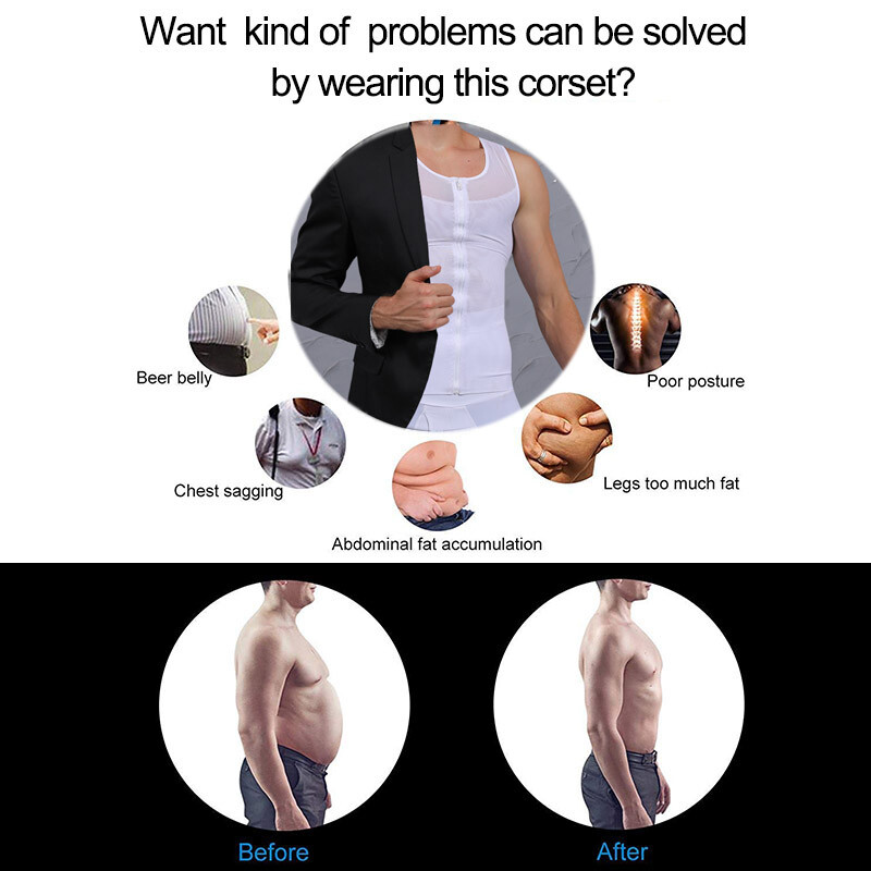Men Compression Vest Post-Surgical Gynecomastia Shirt Body Shaper Tummy Control