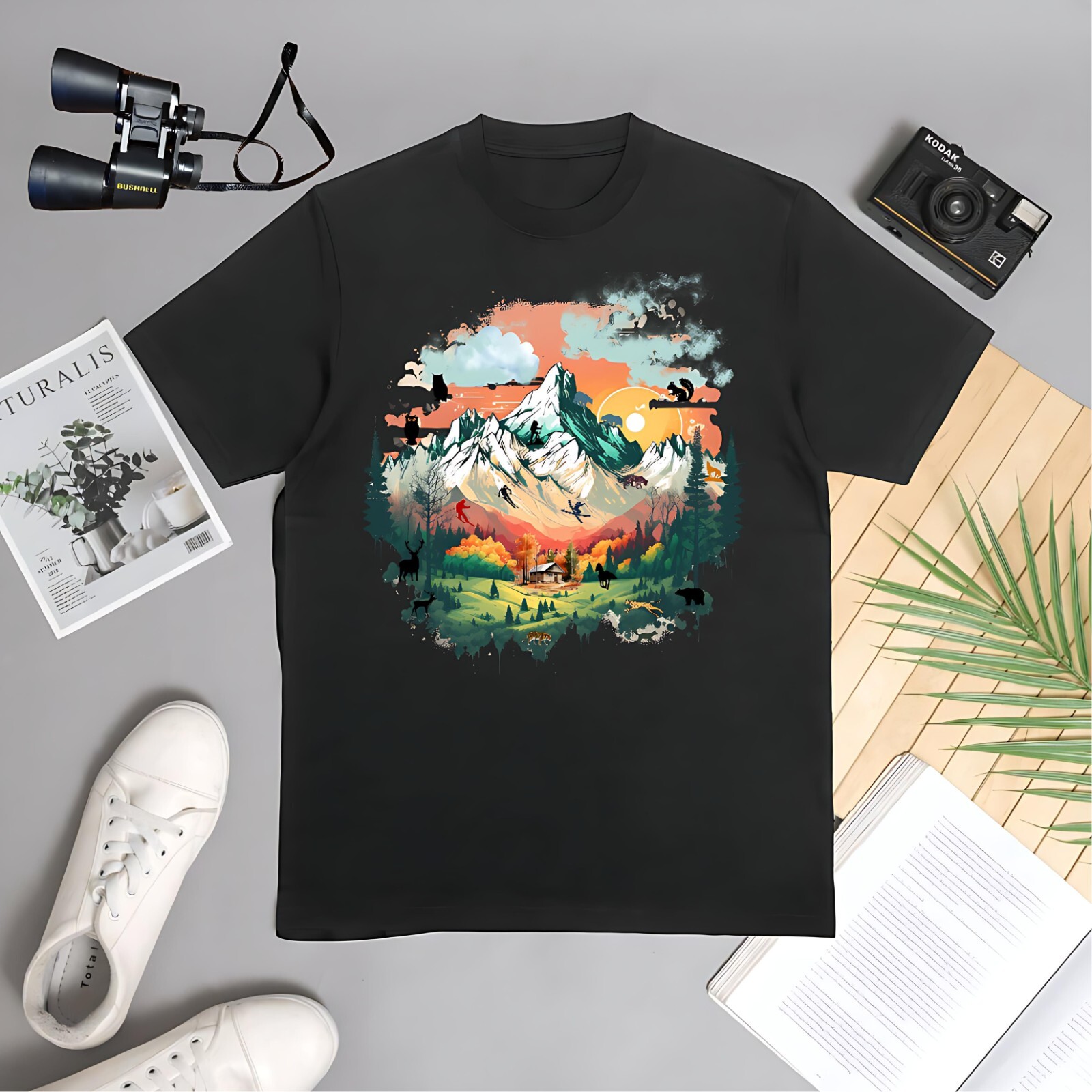 Classic Outdoor Wilderness Mountain Scene Graphic T-Shirt, Unisex S – XL