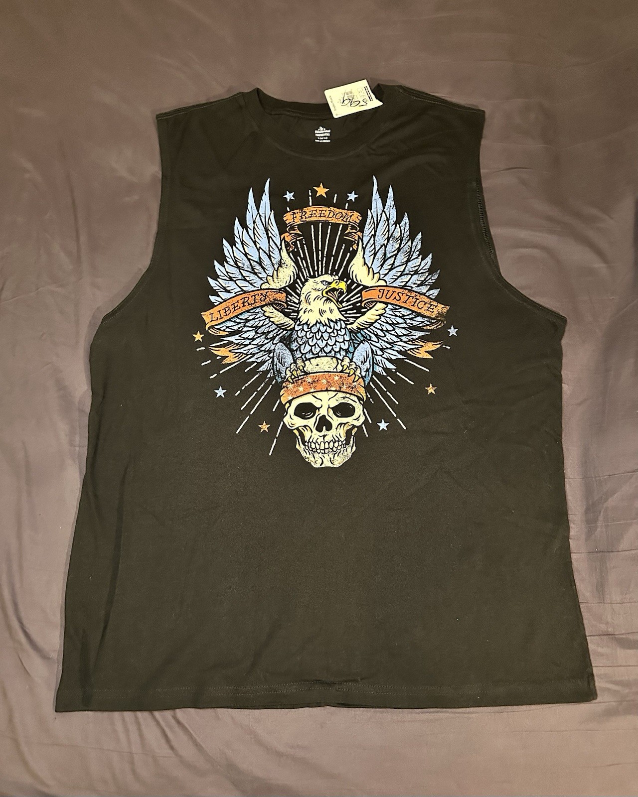 Way To Celebrate! PATRIOTIC Mens Sleeveless Shirt Large Cotton Black Crew Neck