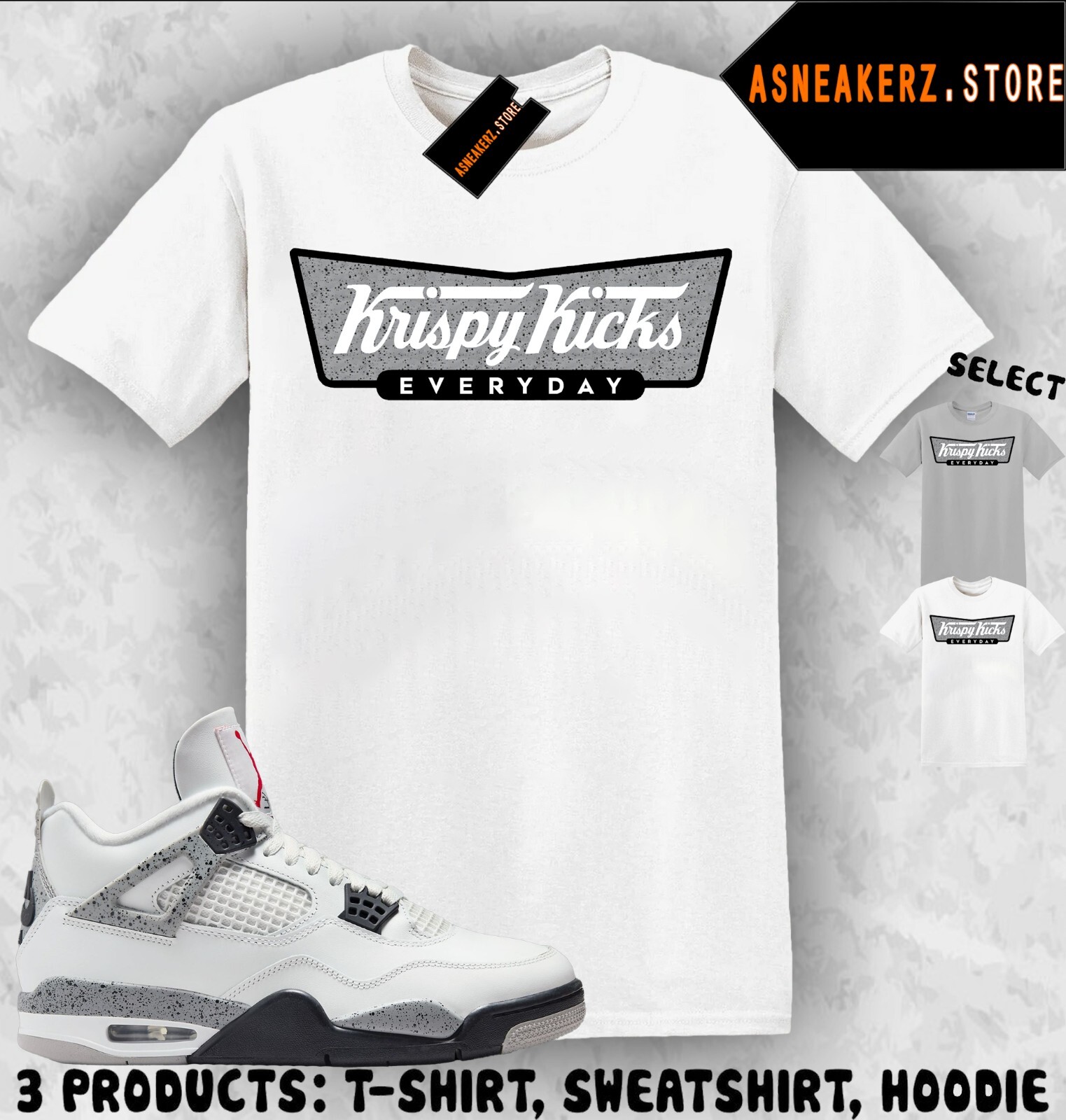 Tee Shirt Matching AJ 4 White Cement 2025 To Match Sneaker Krispy Kicks T-Shirt