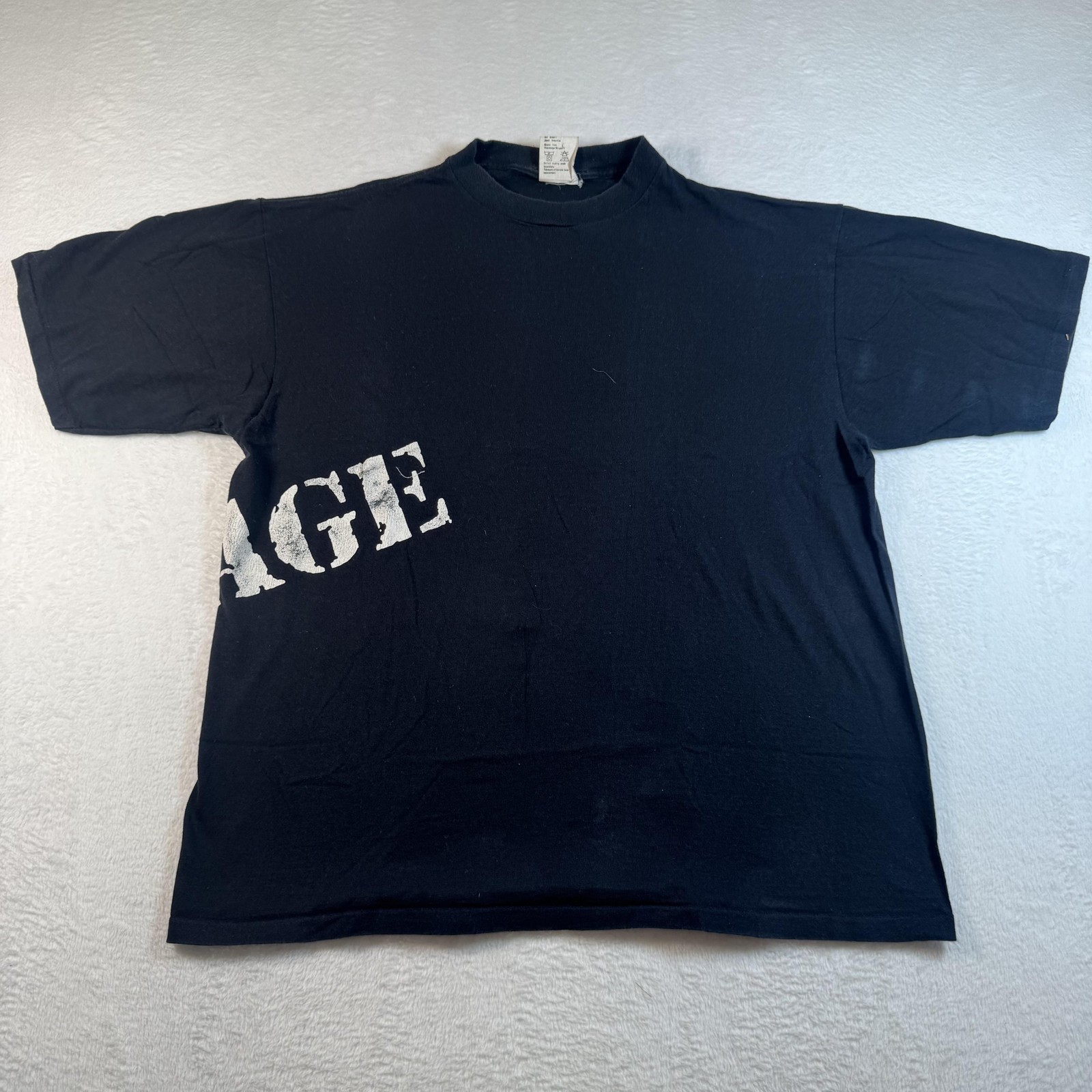 Damage Shirt Mens Large Black Wrap around Logo Graphic Tee Made USA Streetwear