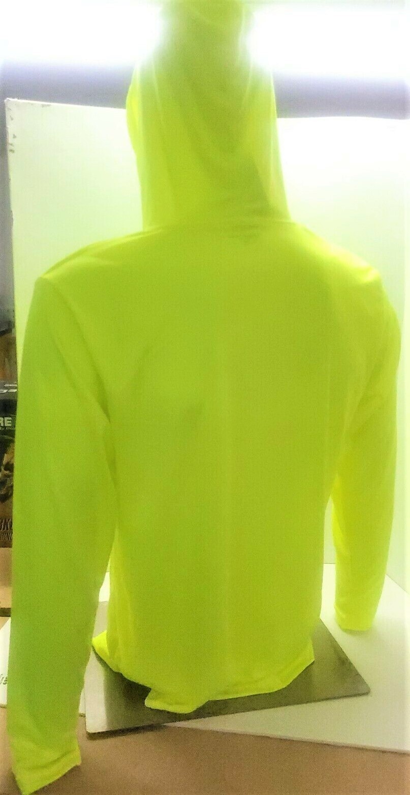Neon Yellow Long Sleeve Shirt With Hoodie, Polyester birdeye mesh fabric