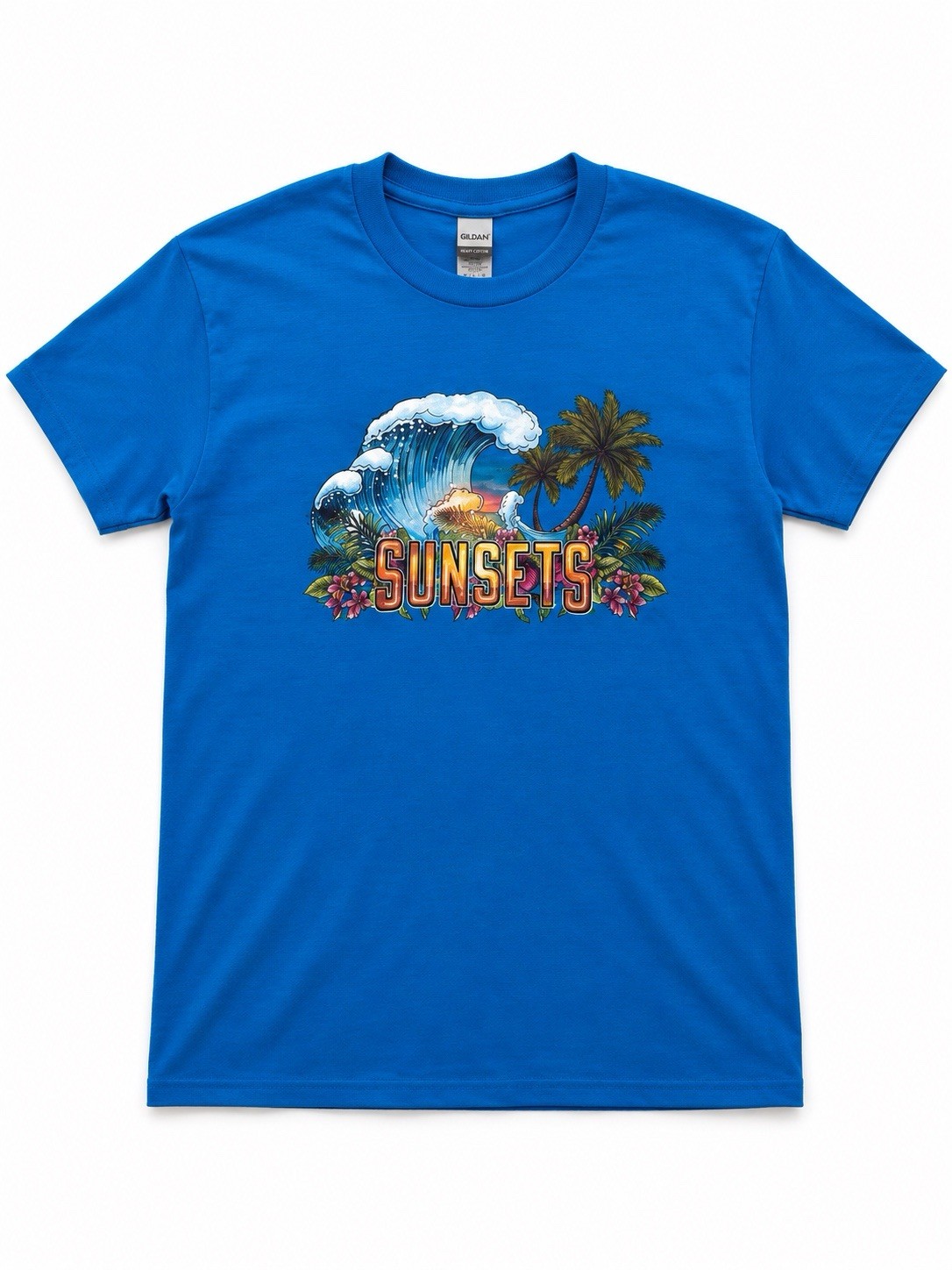 NEW Sunsets Surf Wave Palm Tree Graphic Tee Tropical Beach Summer T-Shirt Size M
