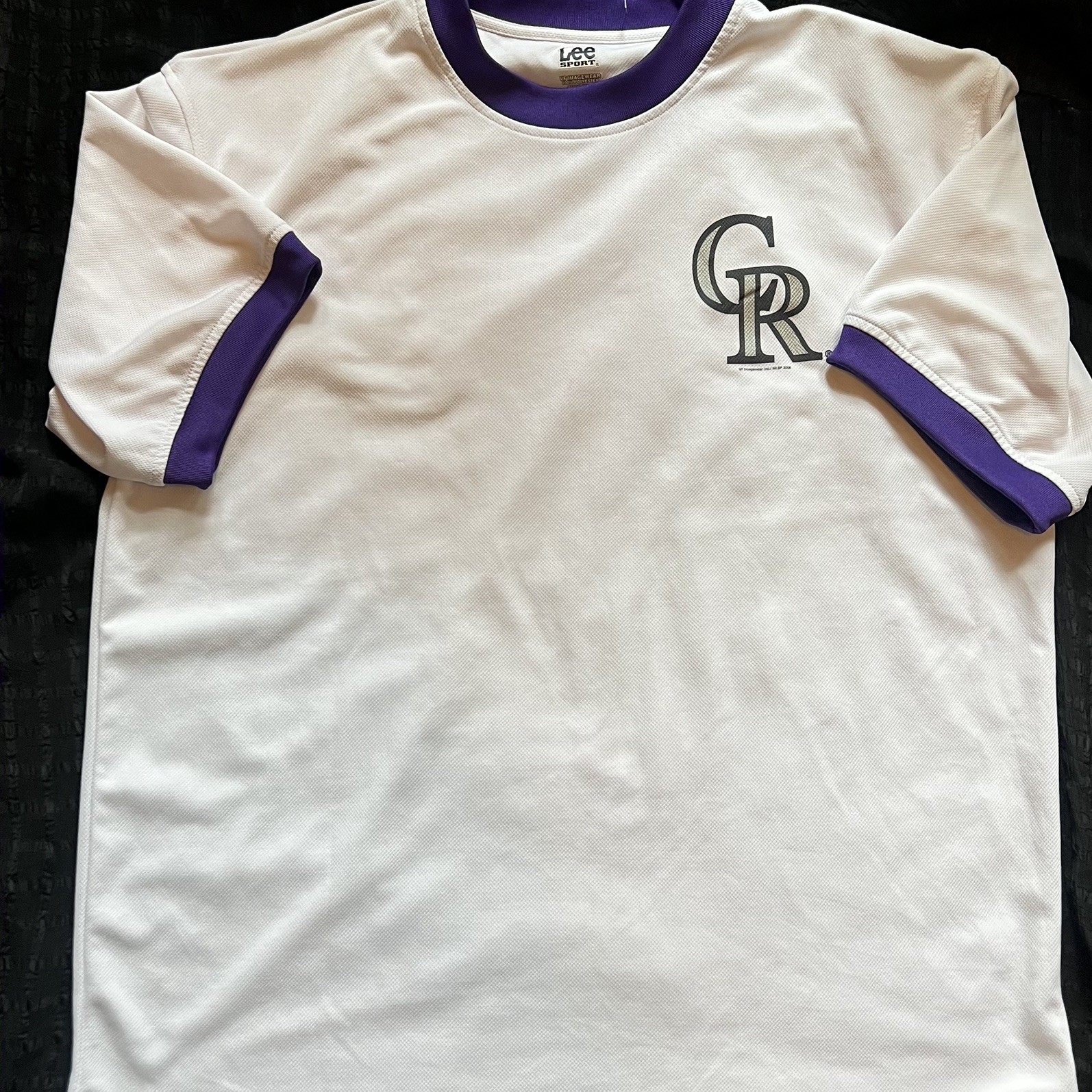 Vintage Colorado Rockies Ringer T Shirt Mens Large White Purple Lee Sport MLB