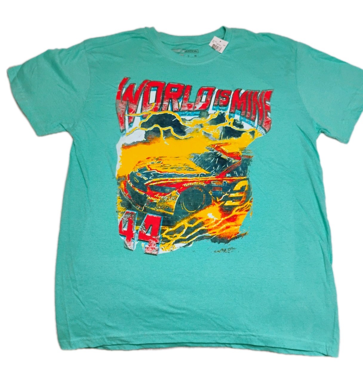 Brooklyn Vertical Men’s Teal Race Car 44 Cotton Short Sleeve Size Medium