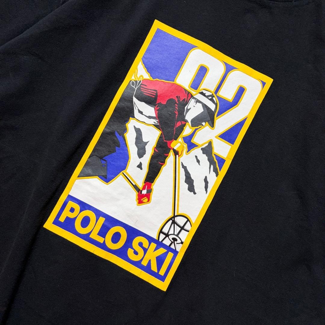 POLO RALPH LAUREN 90s POLO SKI Graphic T Shirt Black Large Vintage