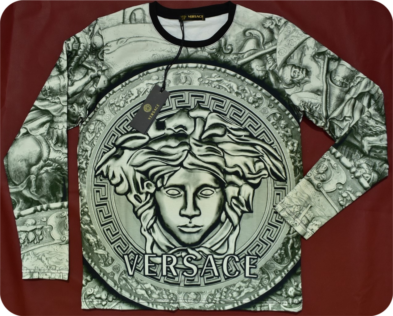 Versace Men’s Medusa Warrior Baroque Long Sleeve T-Shirt Black Silver Size 3XL