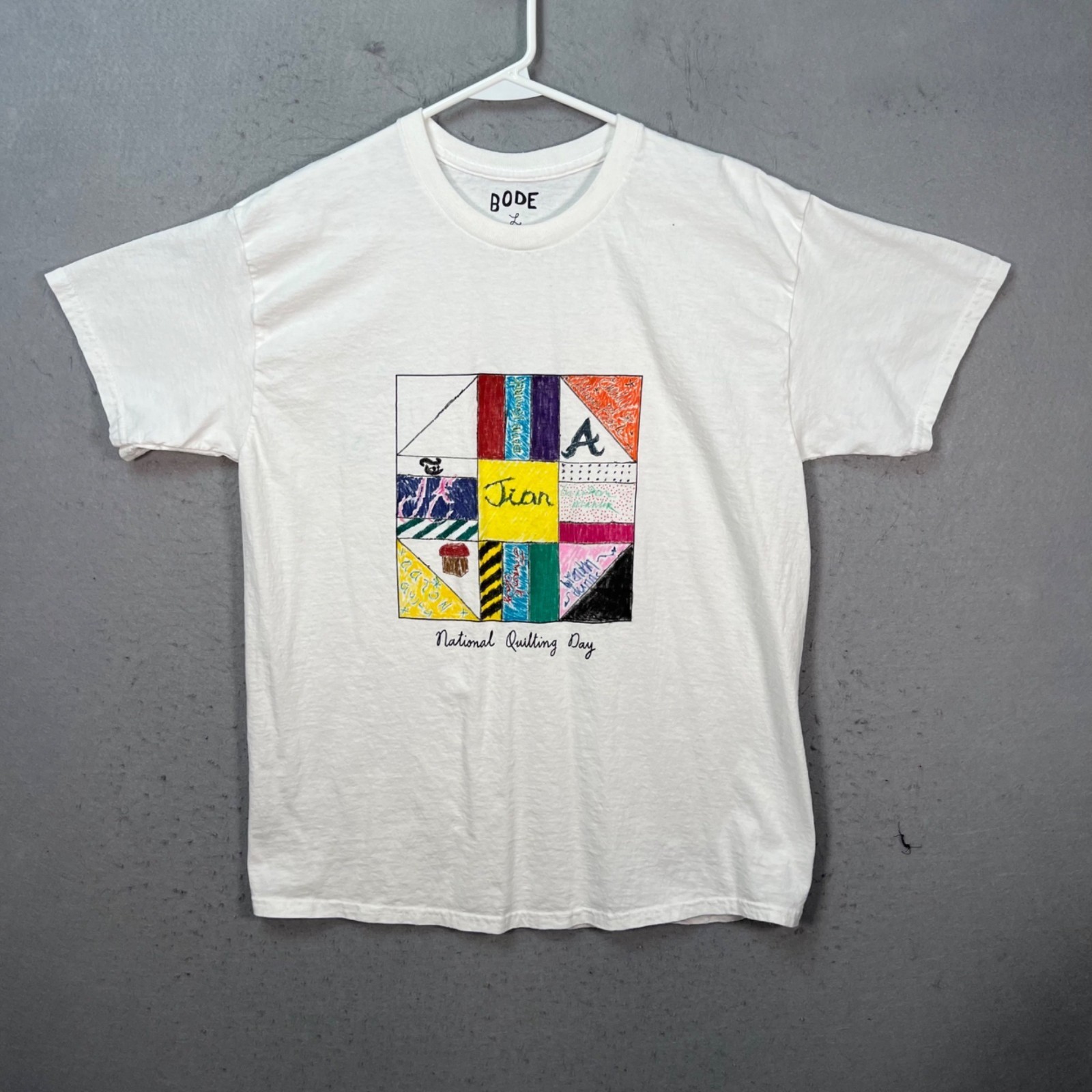 Bode National Quilting Day Graphic T Shirt White Cotton USA Made Mens Large