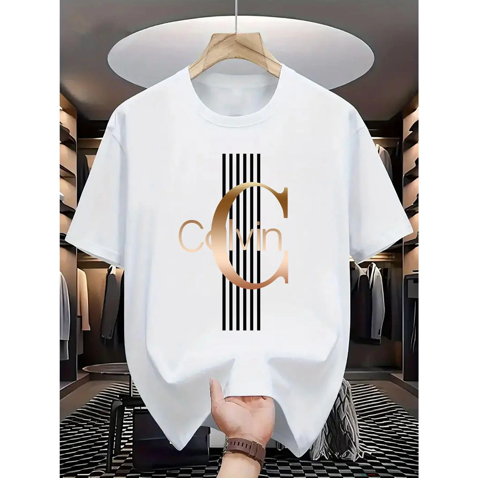 Men’s Casual Calvin Graphic T-Shirt – Bold Letter Print,Comfortable Fashion Tee
