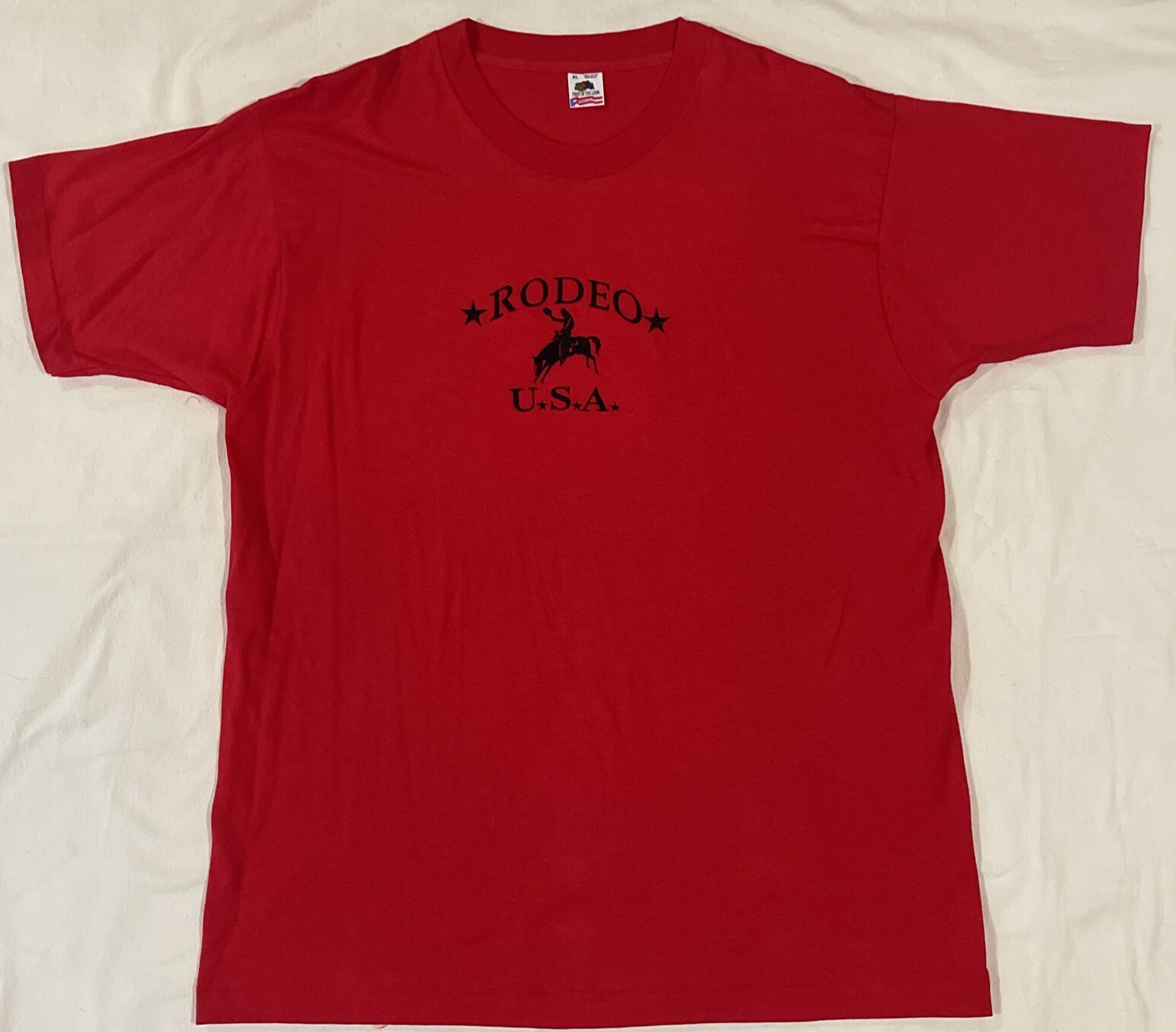 VTG Fruit of The Loom RODEO USA Embroidered Logo Red XL T-Shirt Single Stitch