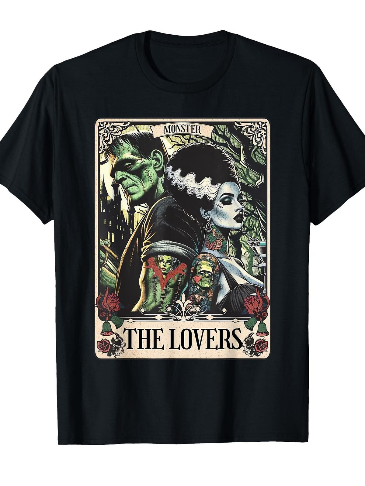 Unisex Frankenstein Bride Card T-Shirt – Gothic Horror Graphic Tee with Monster