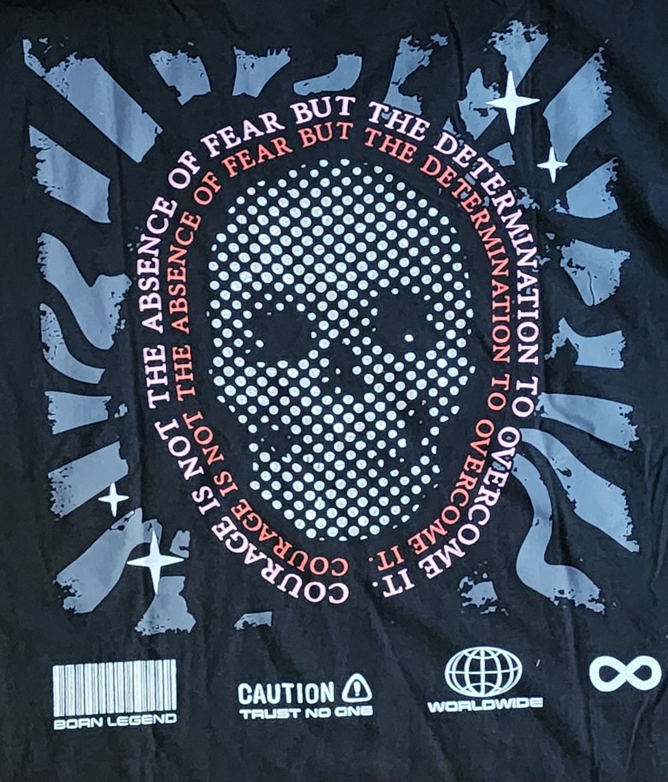 Launder T-Shirt Men’s Sz 3XL Studded Skull Bling Courage Overcome Fear Tee