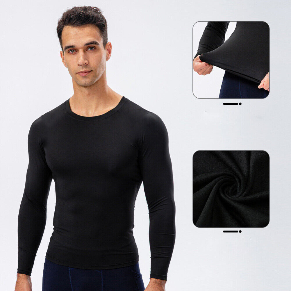 Mens Running Soft Long Sleeve Johns Liner Moisture Wicking T-Shirt Gym Tight Top