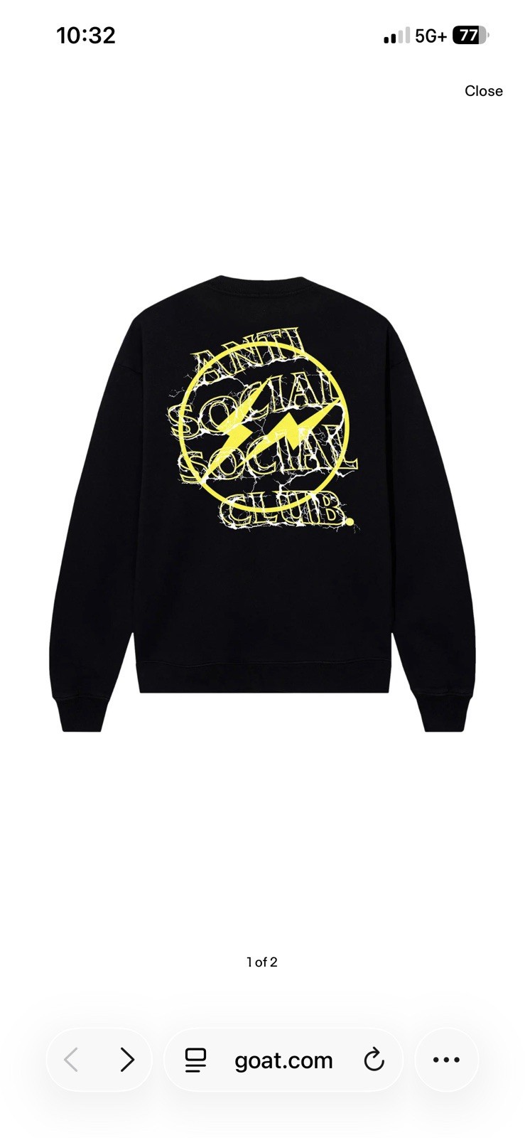 Brand New with Tags Anti Social Social Club X Fragment Yellow Bolt Crew Neck