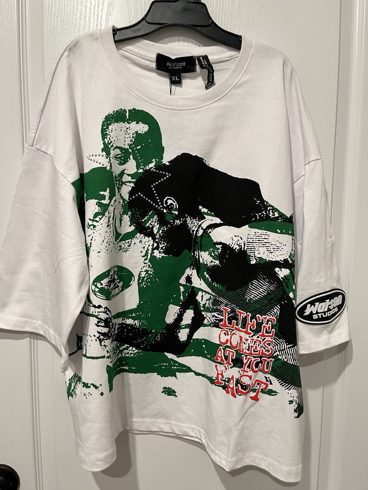 Watson Studios Graphic Tee Boxy Crop “Life Comes At You Fast” Size XL NWT