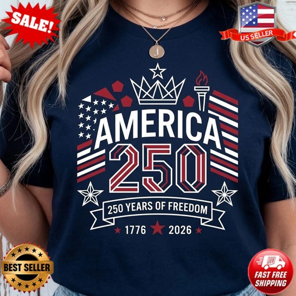 America 250 Years Freedom Shirt, Patriotic USA Graphic T-Shirt (S-5XL)