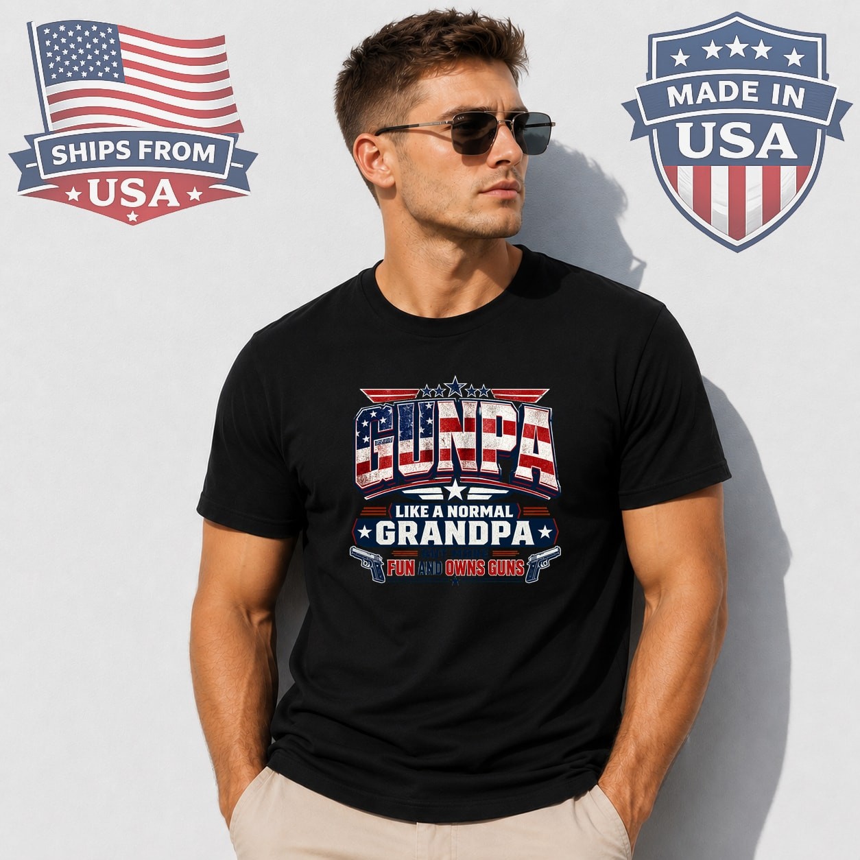 Funny Grandpa With Guns Graphic T-Shirt